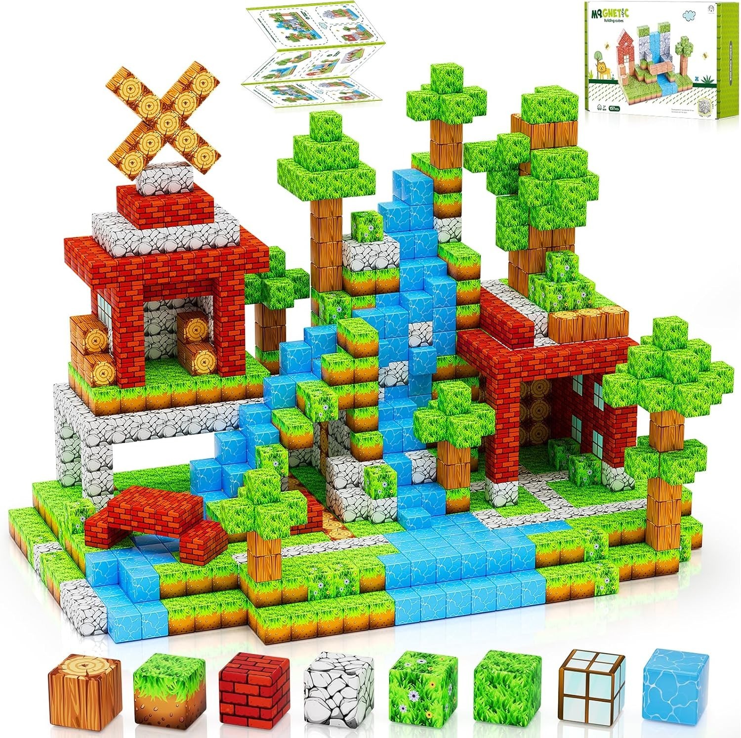 157PCS Minecraft Magnetic Blocks World Set, STEM Kids Toys, Montessori Building