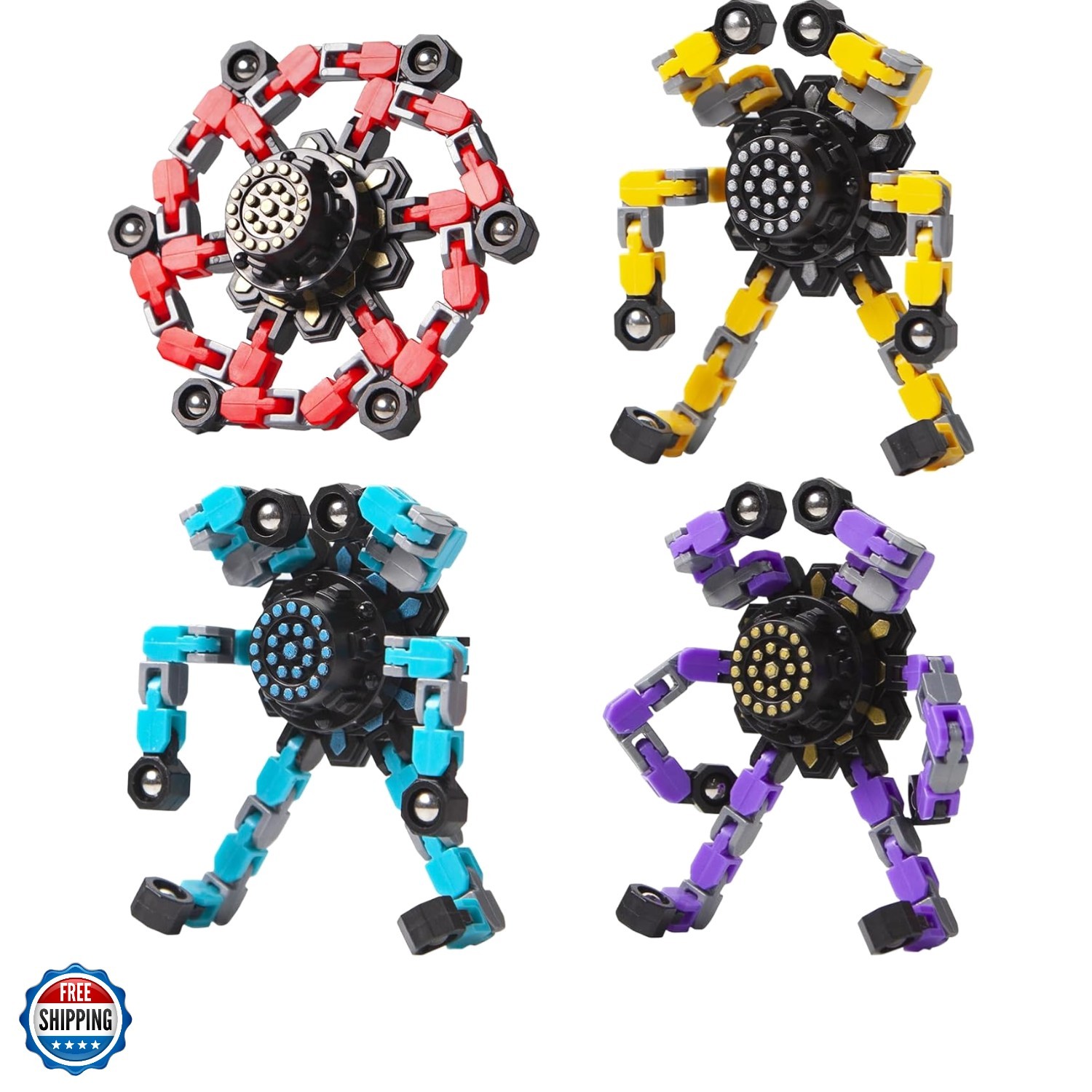 Transformable Fidget Spinners Toys 4 Pcs for Kids and Adults Stress Relief Se…
