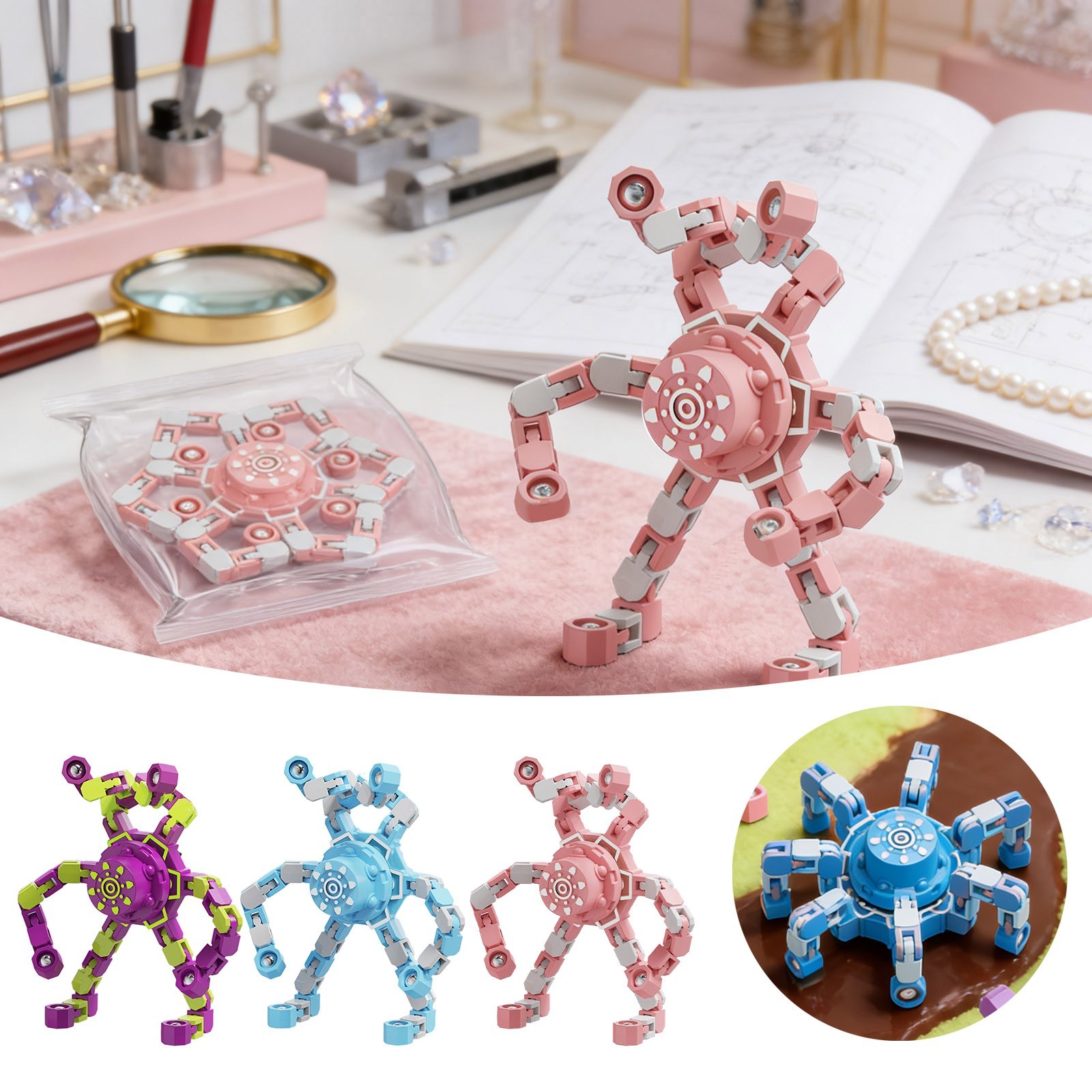 Transformable Fidget Spinners Toys 3 Pcs Stress Relief Sensory Fingertip Gyros