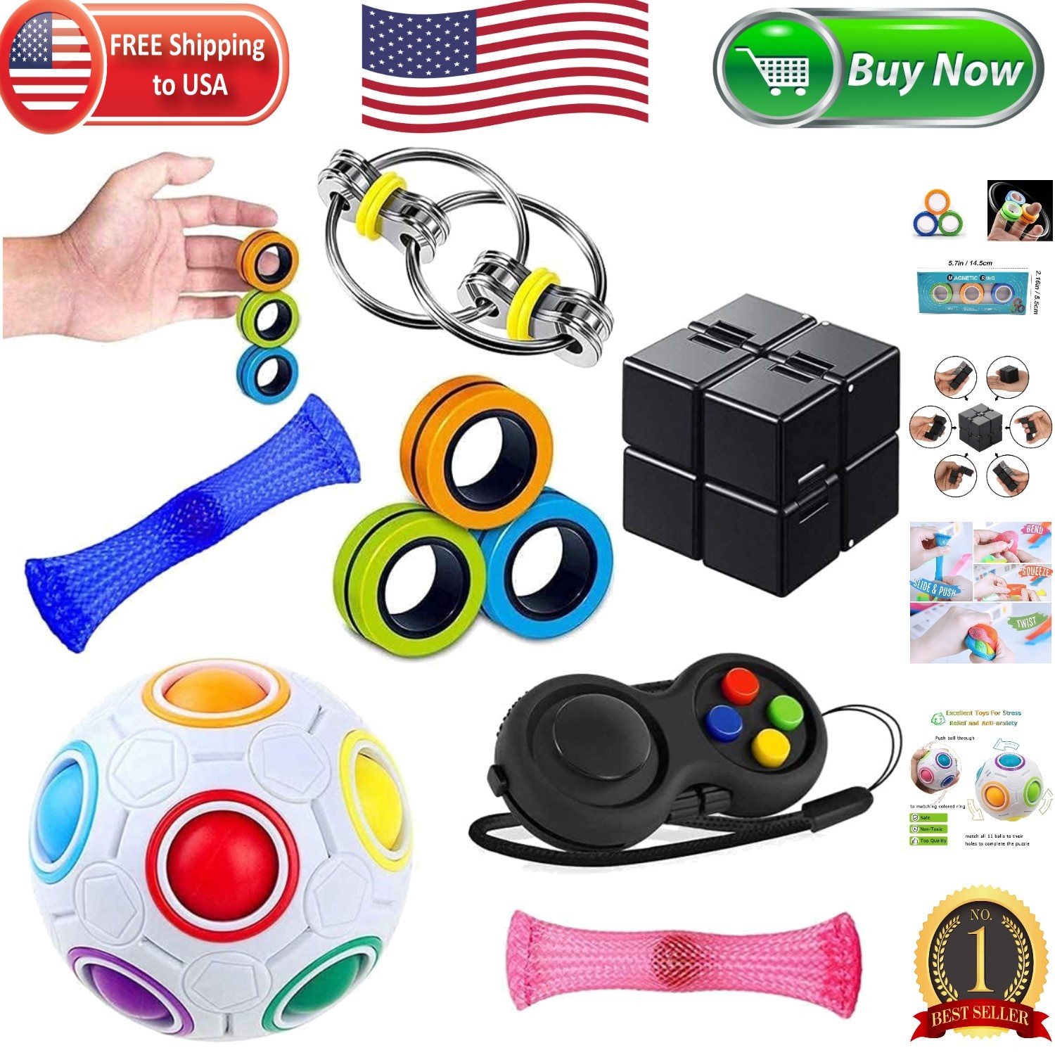 Versatile 7-Pack of Stress Relief Fidget Toys – For Kids, Teens & Adults