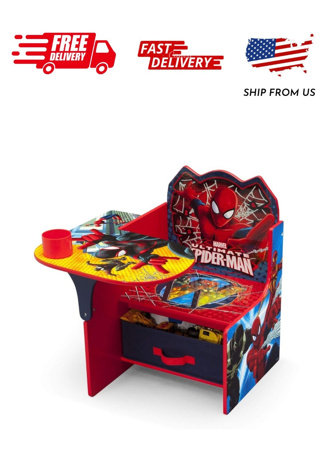 Marvel Spider-Man Chair Desk with Storage Bin by Delta Children, Greenguard Gold