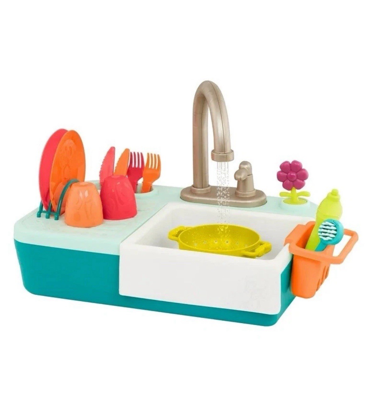 B. toys Splash-n-Scrub Running Water Play Sink – Kids Kitchen Playset