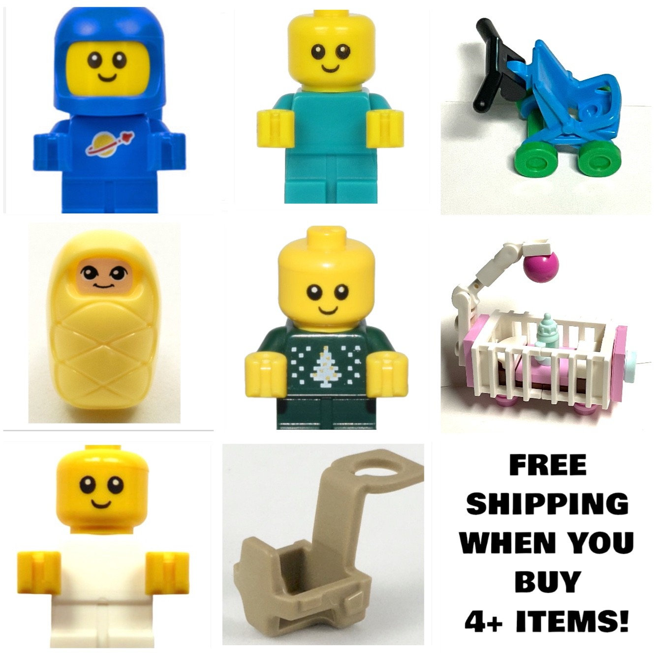 LEGO Baby Minifigure & Accessories – Crib, Stroller, Infant – 100% Authentic