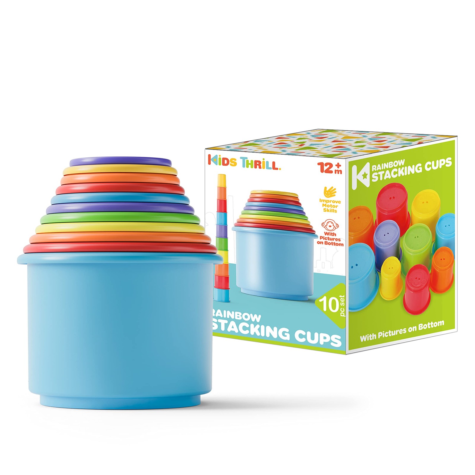 Rainbow Colors Baby Stacking Cups for Toddlers, Tall Baby Stacking Toys Nesti…
