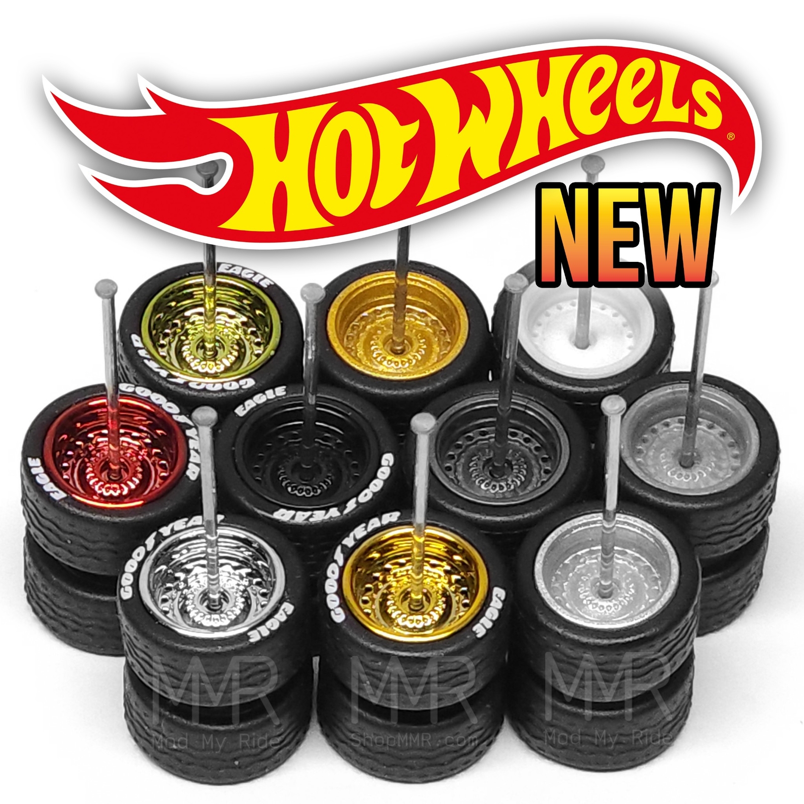 1/64 Scale STEELIES v2 Real Rider Wheels Rims Tires Set for Hot