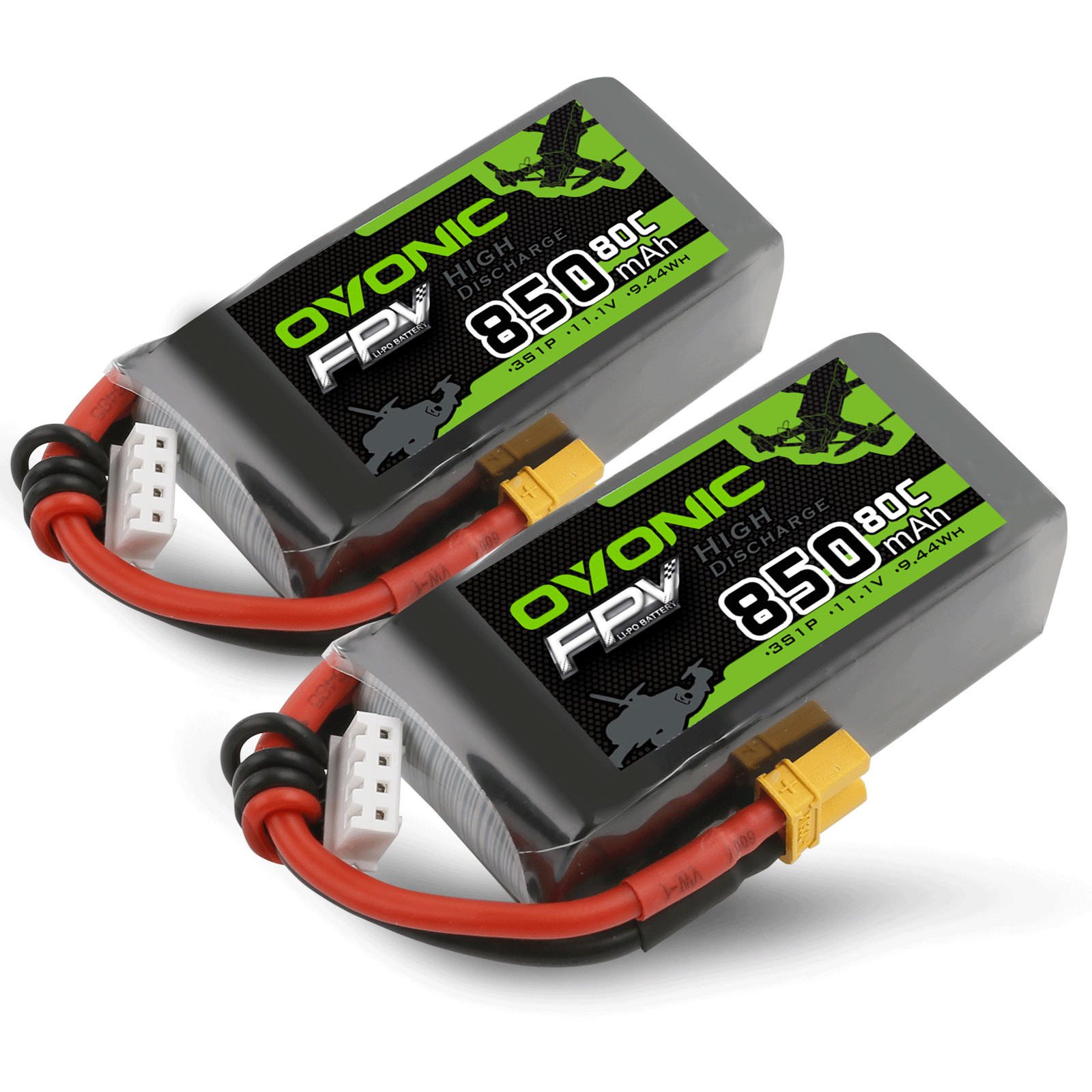 2x Ovonic 11.1V 80C 3S 850mAh Lipo Battery XT30 For 2-4” FPV Drone Airplane