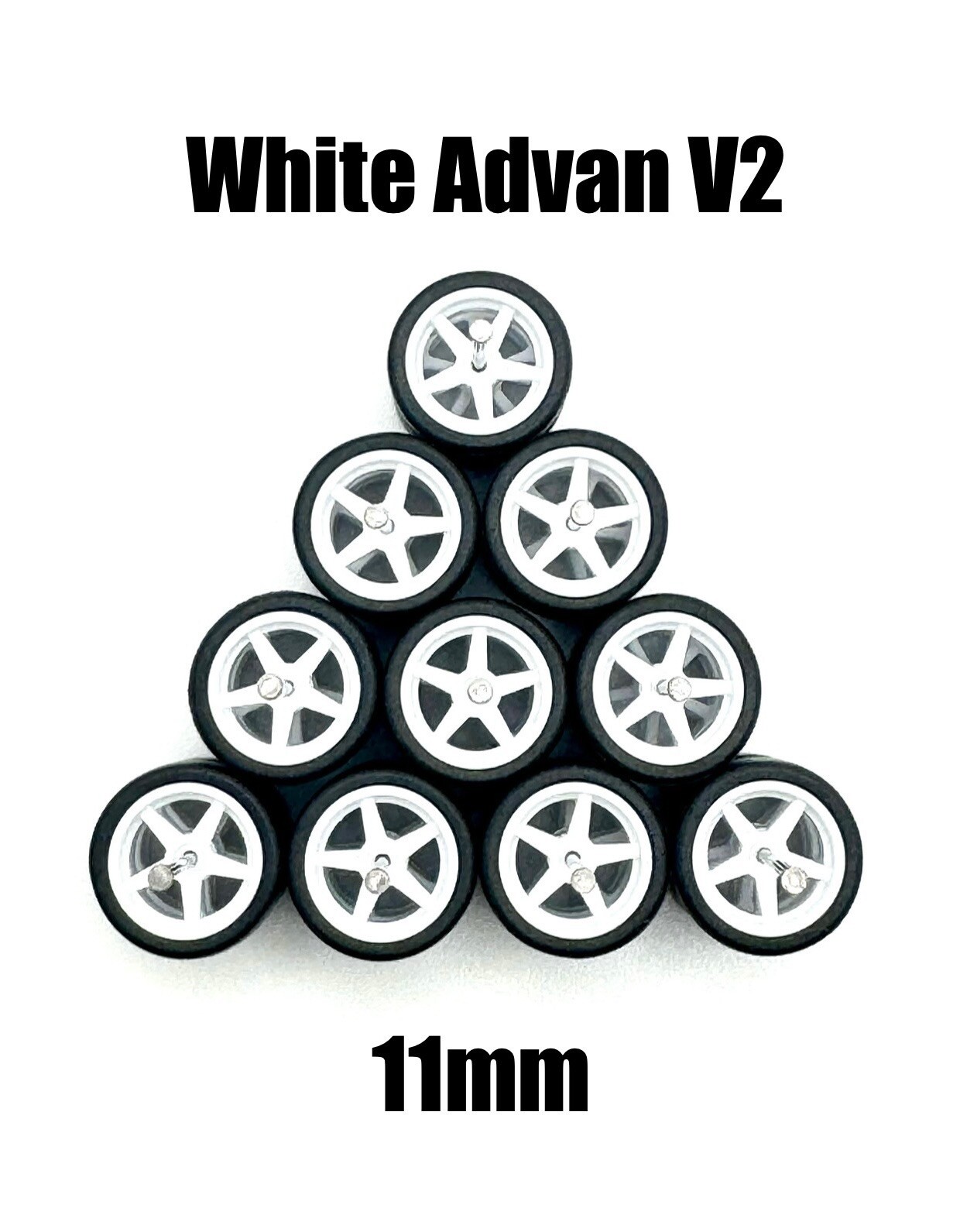 5x White Advan V2 11/11mm NEWEST short Axle Wheels Rubber Tires for 1/64