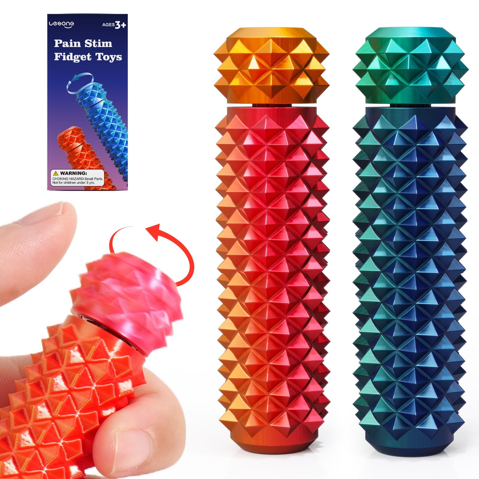 Fidget Toys Adults Kids Rotating Spiky Grippie Stress Relief Anxiety ADHD 2-Pack