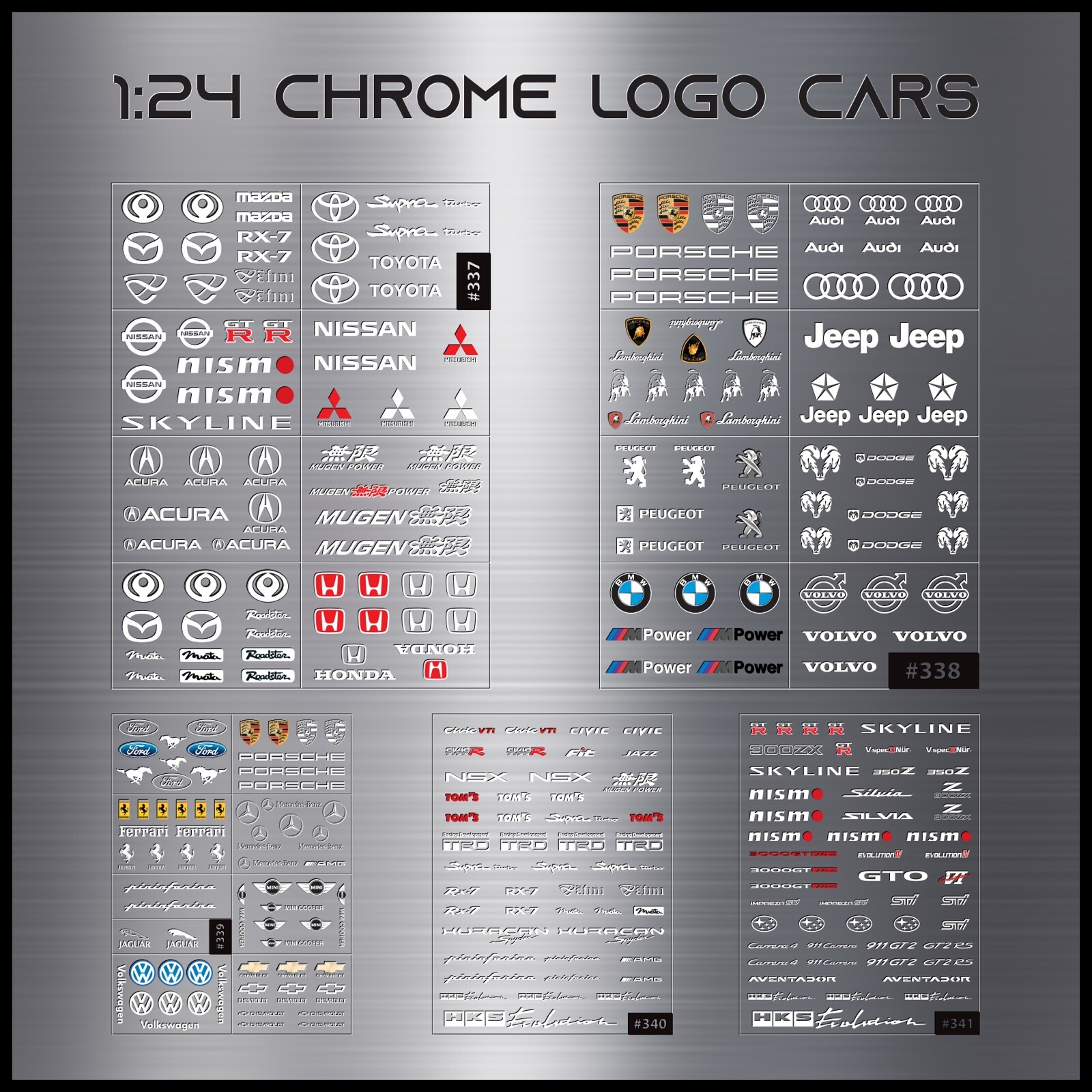 LOGO CARS CHROME  Decals 1:24 CUSTOM You Style # 337-341