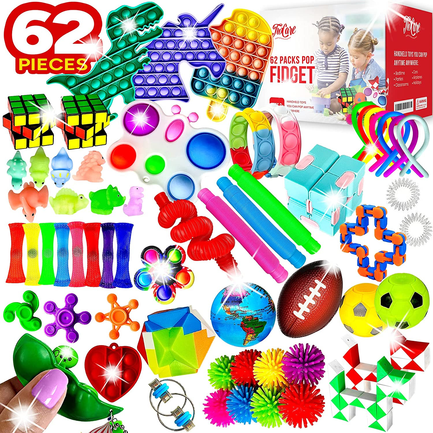 62 Pack Fidget Toys Set, Sensory Party Favors Gifts for Kids Adults Stress Relie