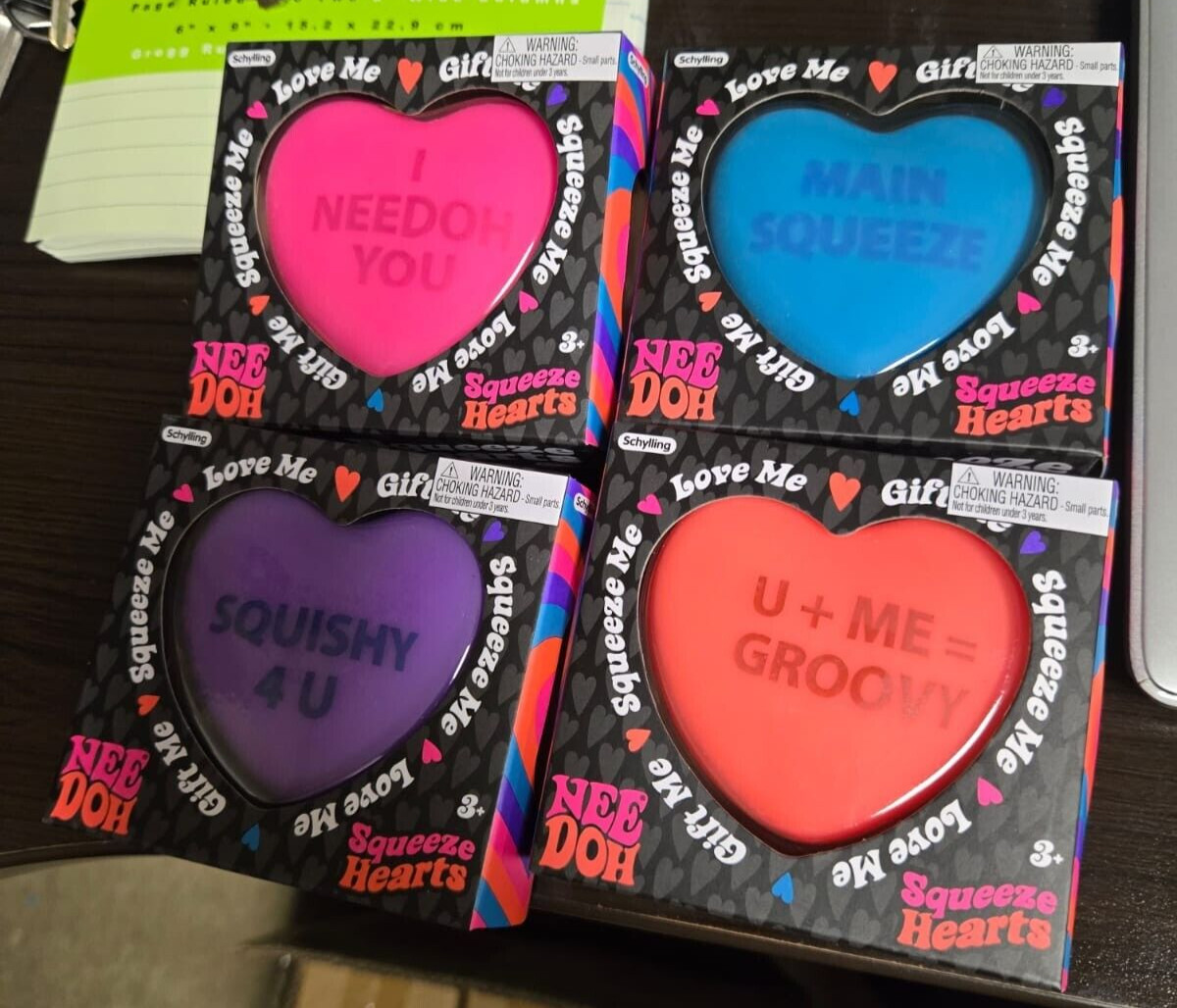 Schylling NeeDoh Squeeze Heart  Sensory Fidget Toy  Assorted Colors (Pack of  4)