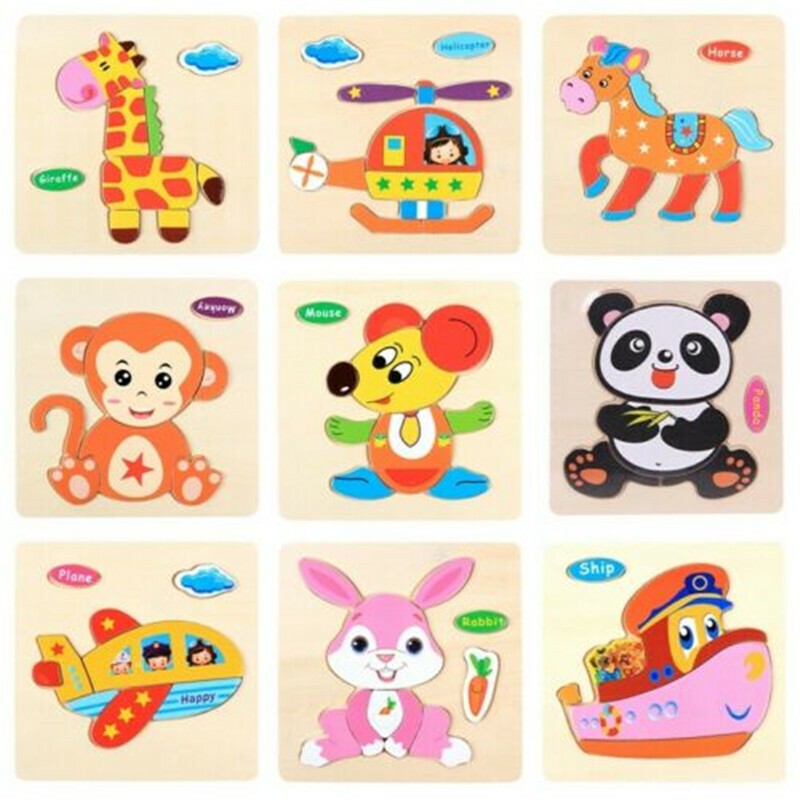 Kids Baby Wooden Funny Toys Wood Animal Puzzle Learning Educational Jigsaw Toy