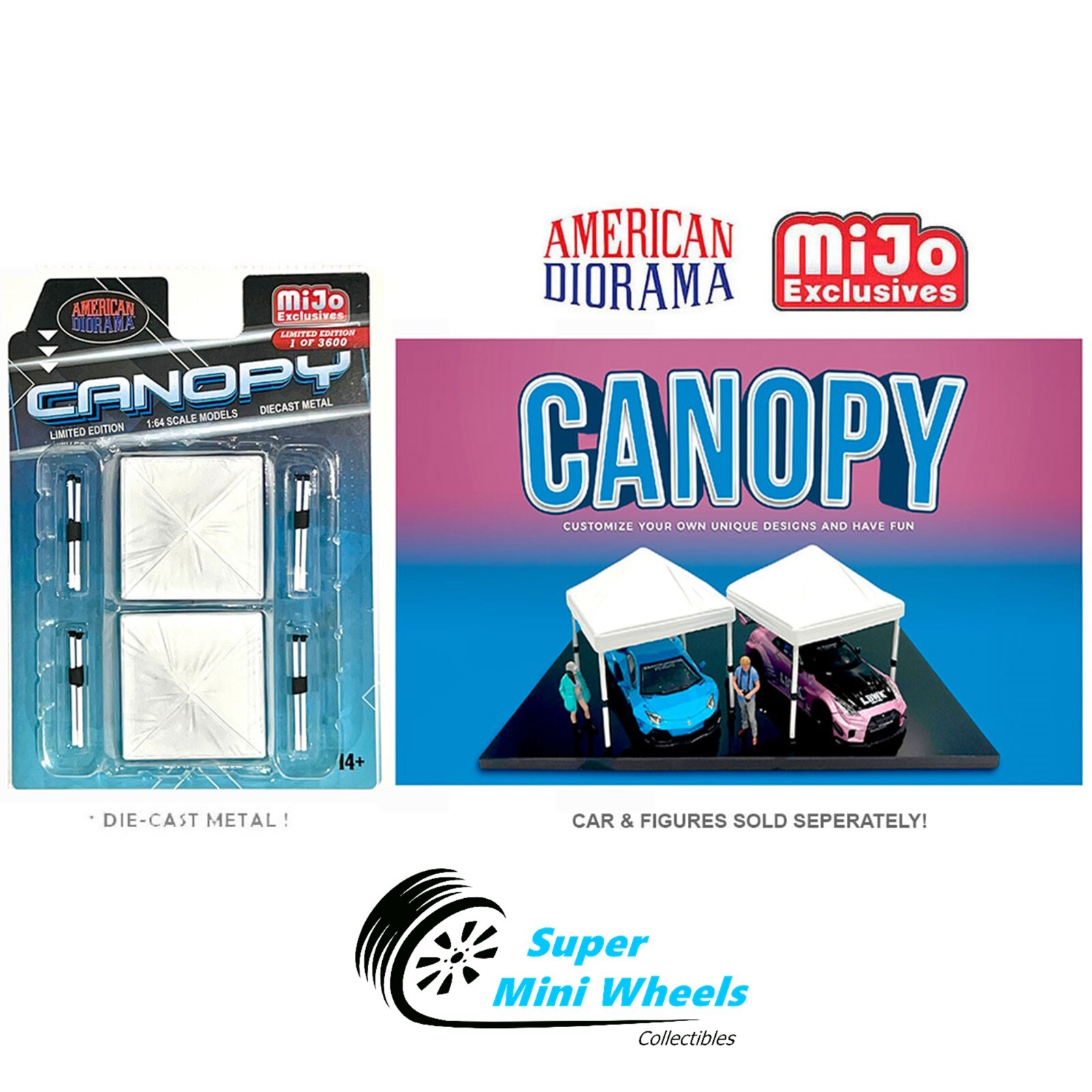 American Diorama 1:64 – 2-Pack Canopy Set – White – Metal