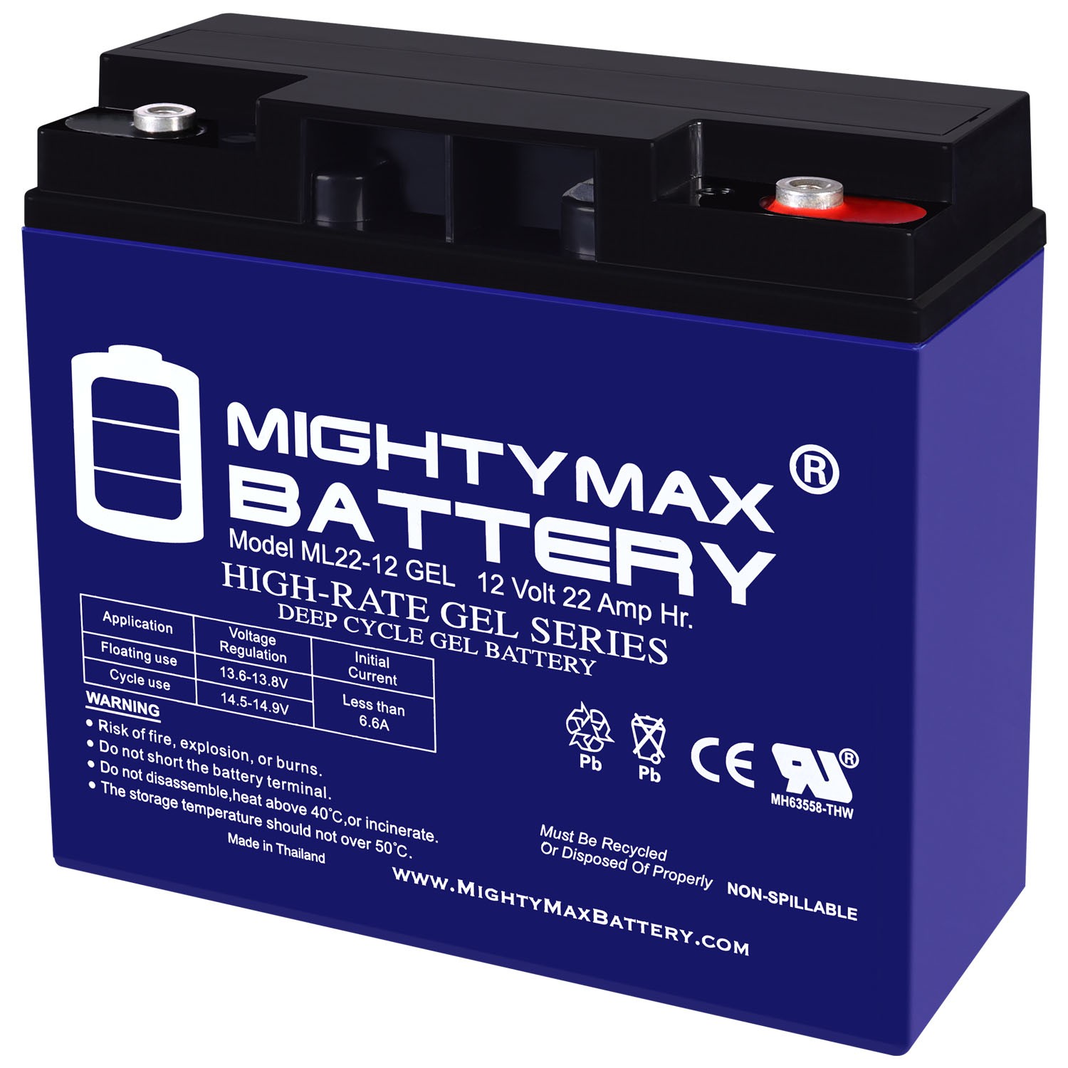 Mighty Max 12V 22AH GEL Battery Replaces Enduring 6FM22, 6-FM-22