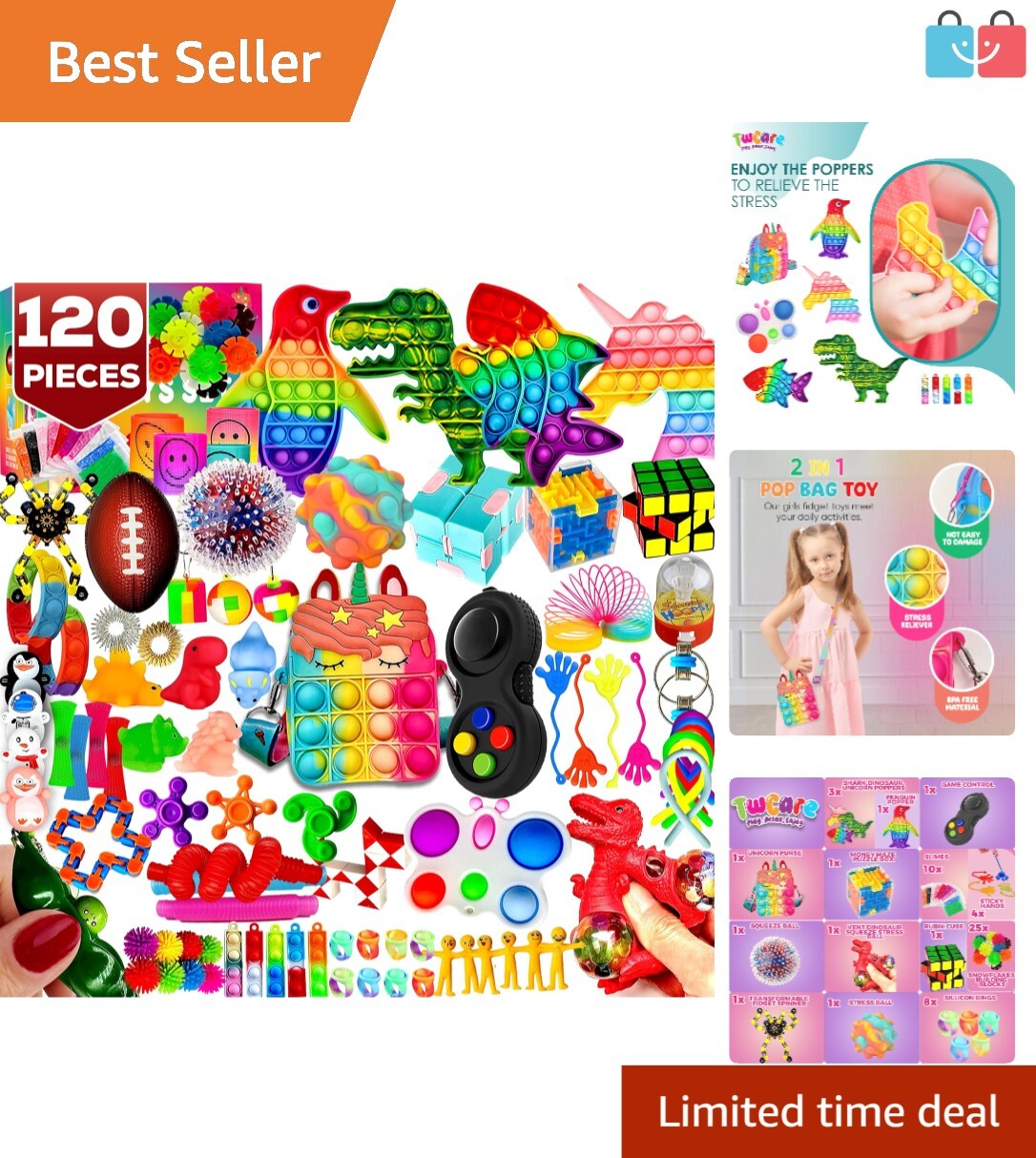 Vibrant 120-Piece Fidget Toys & Sensory Set – Ideal for Kids’ Birthday Parties