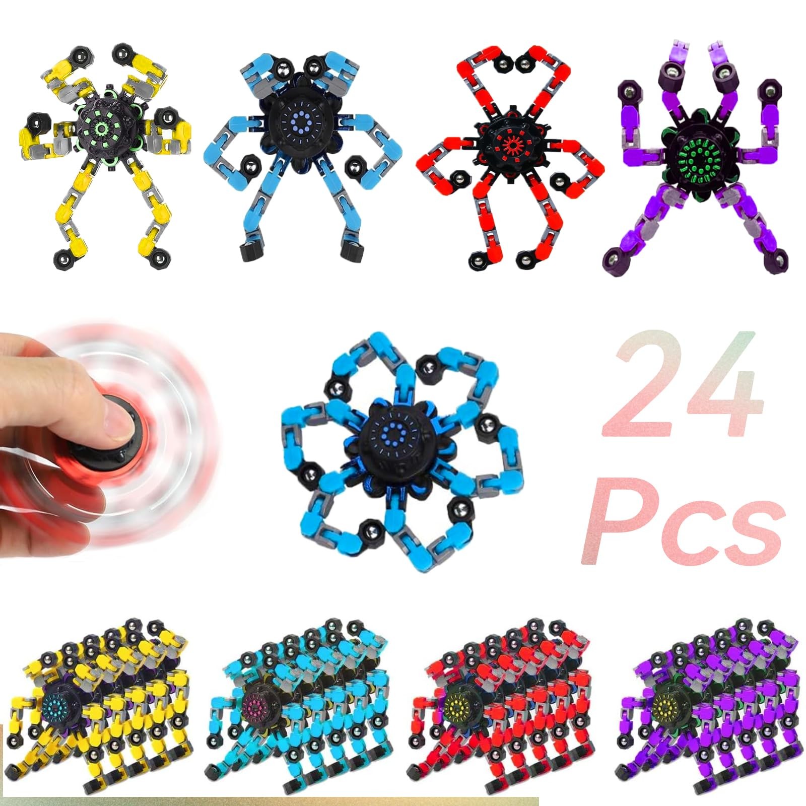 Transformable Fidget Spinners – 24 Pack Sensory Toys for Stress Relief  Autism