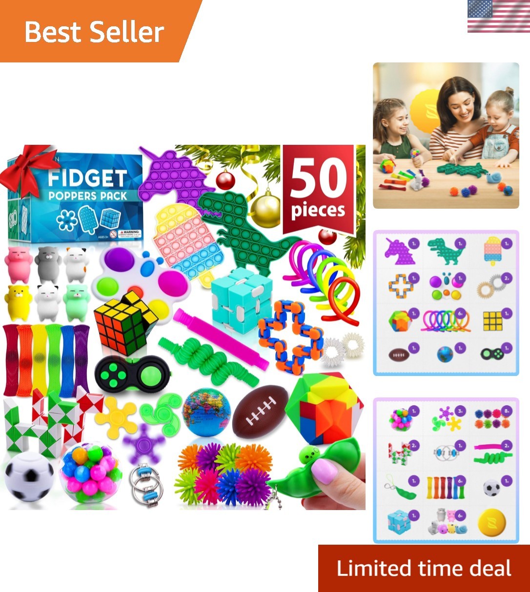 Fun Fidget Toy Set – 50 Pcs Ideal for Kids’ Goodie Bags & Classroom Rewards!
