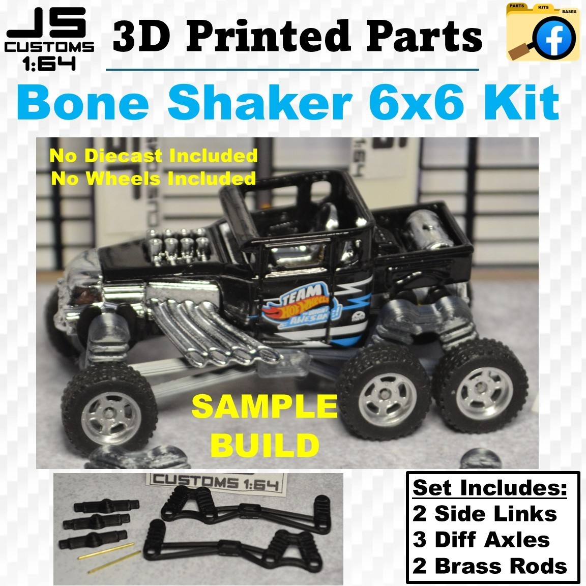 Bone Shaker 6×6 Hot Wheels – Lift Kit – 3D Printed Parts Only – JS Customs