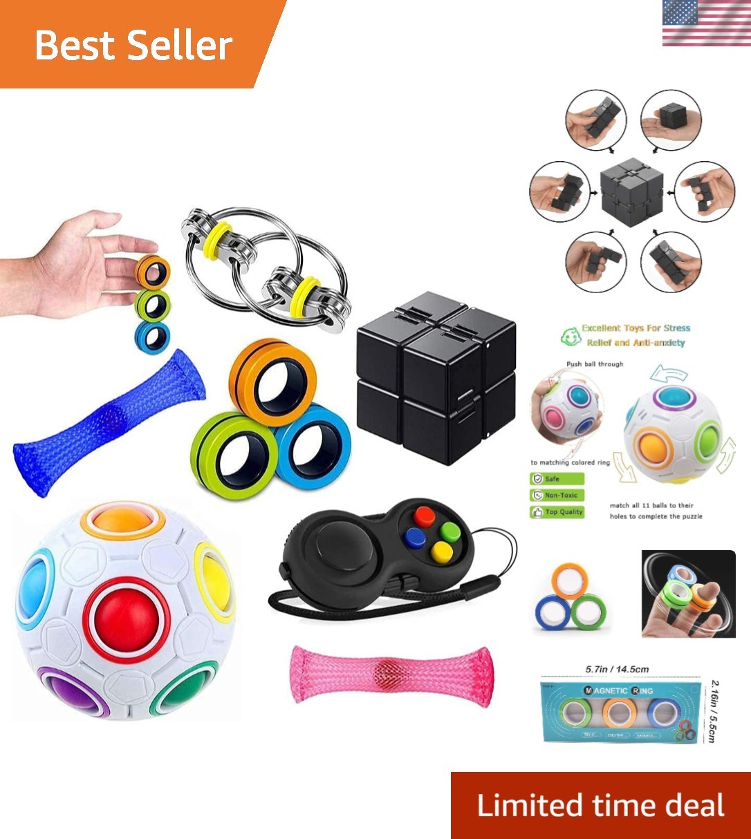 Multi-Functional Sensory Fidget Toy Set – 7 Pieces for All Ages Relaxation