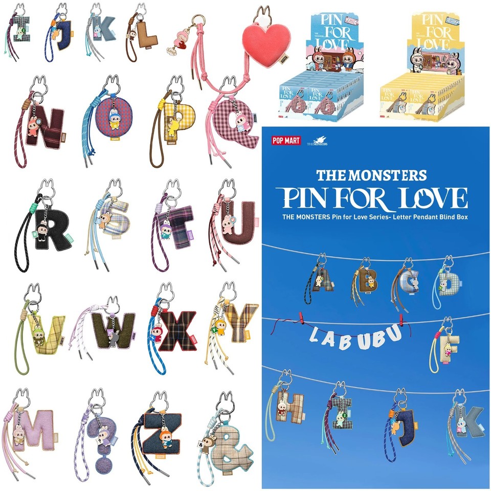 POP MART Labubu The Monsters Pin For Love Alphabet Letter Pendant Key Ring Chain