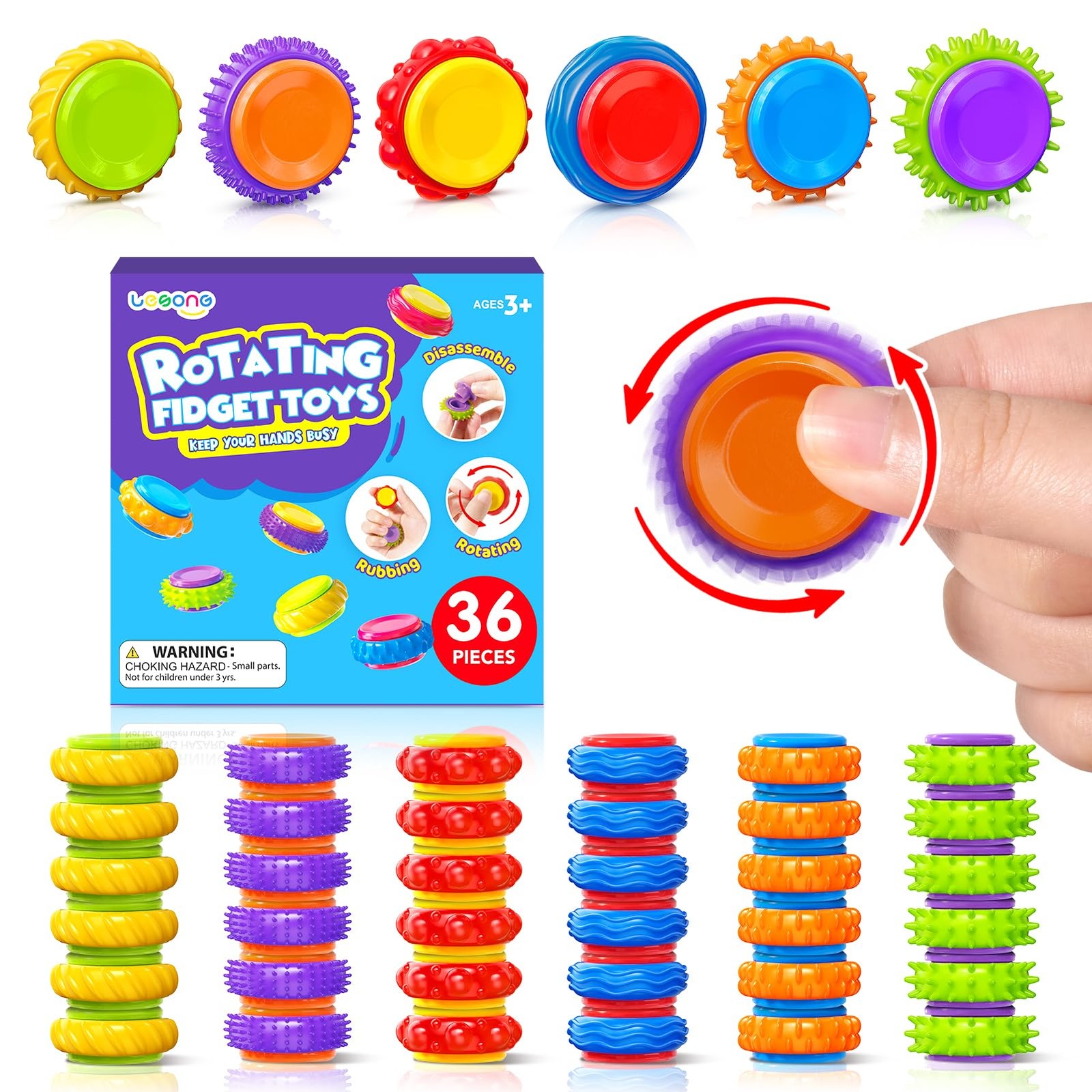 Fidget Sensory Toys for Kids: 36 Pack Textured Finger Spinners – Calming Toys…