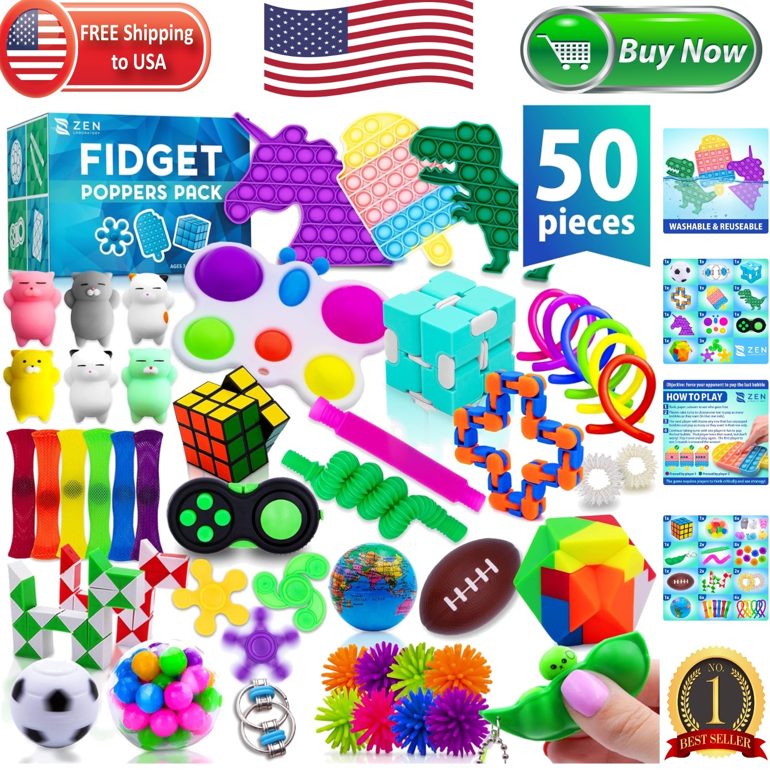 Ultimate Sensory Fidget Pack – 50 Assorted Toys for Children 4-12 Birthday Fun