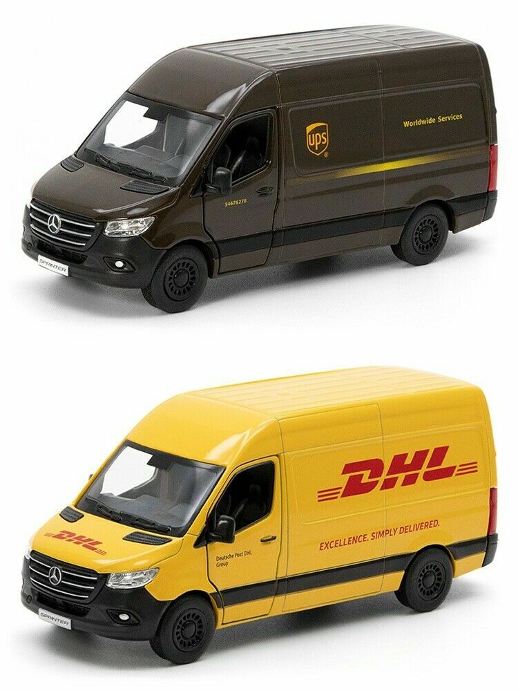 5” Kinsmart Mercedes Benz Sprinter Van Diecast Car 1:48 *Set of 2* UPS & DHL