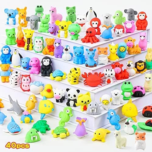 40Pcs Animal Erasers Desk Pets for Kids 3D Puzzle