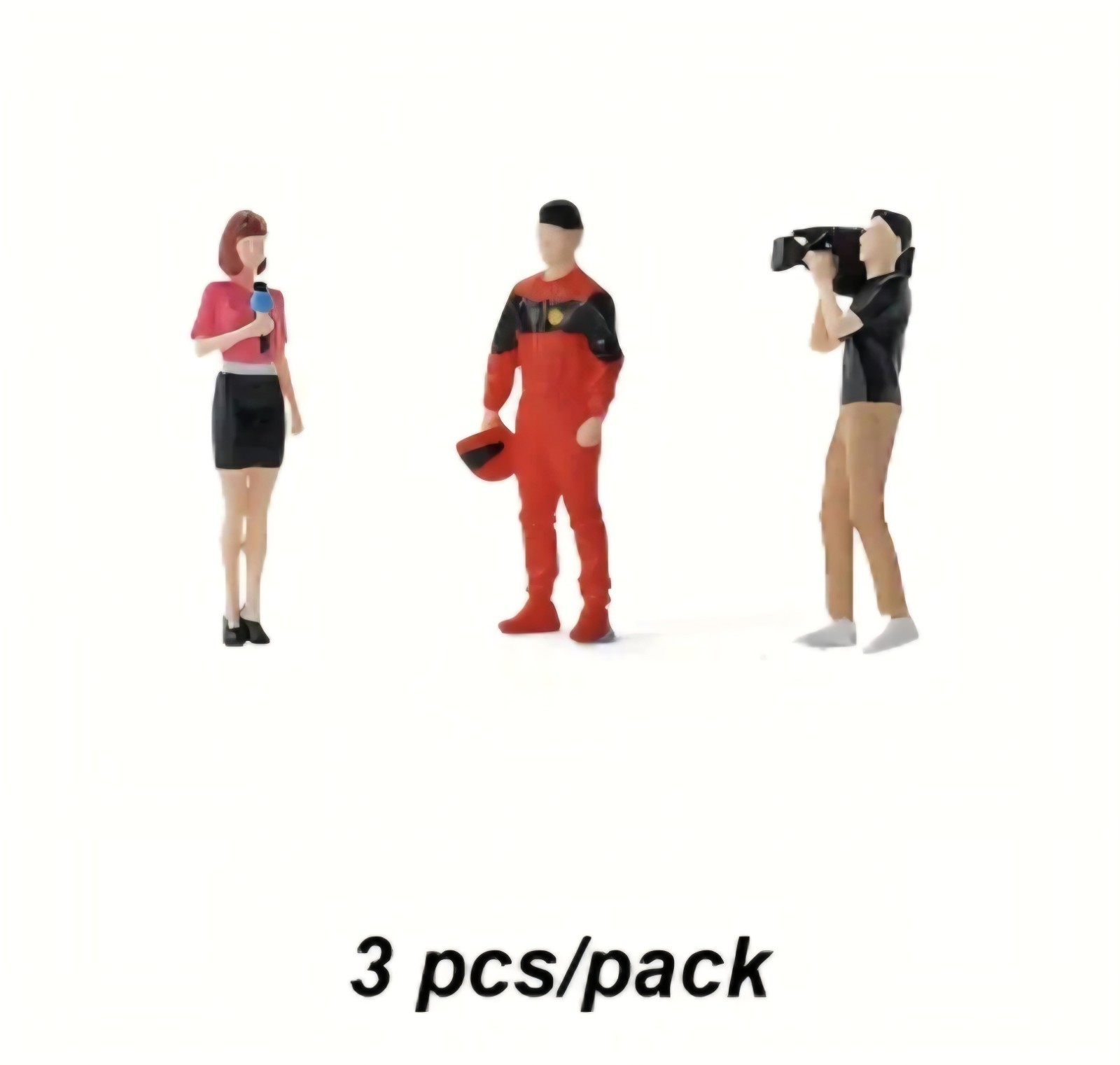 1:64 Camera Man News Reporter Race Car Driver Winner Human Figures 3 Pcs