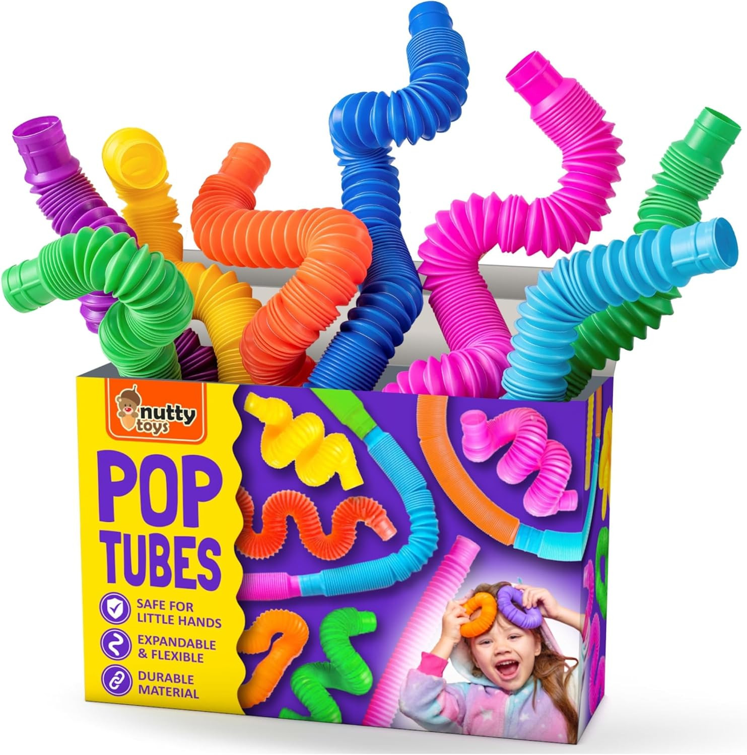 Nutty Toys Pop Tubes – Large 8-Pack Sensory Toys – Creative STEM Learning for Ki