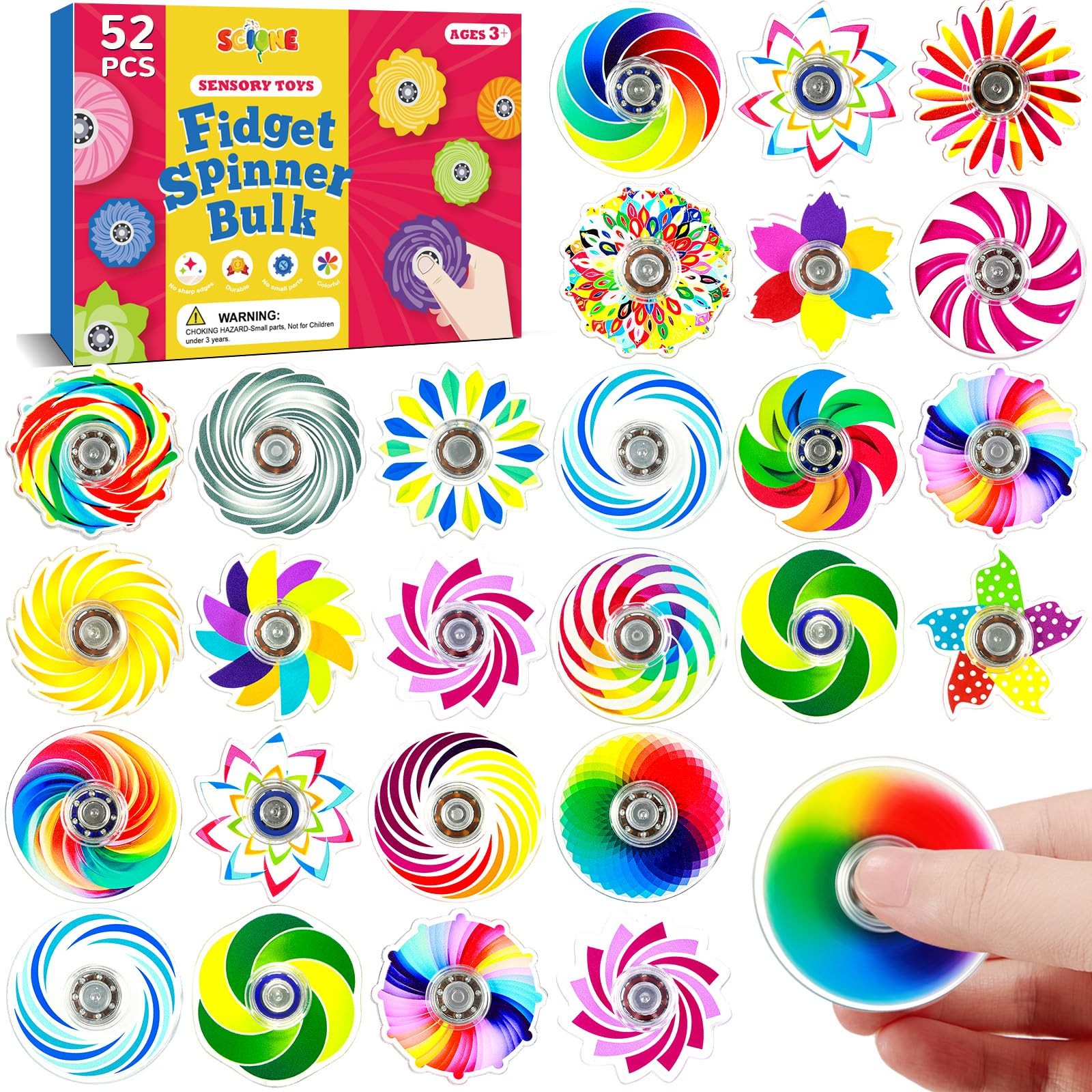 52 Pack Mini Fidget Spinner Toys,Mini Sensory Bulk with Autism,Rainbow Party …
