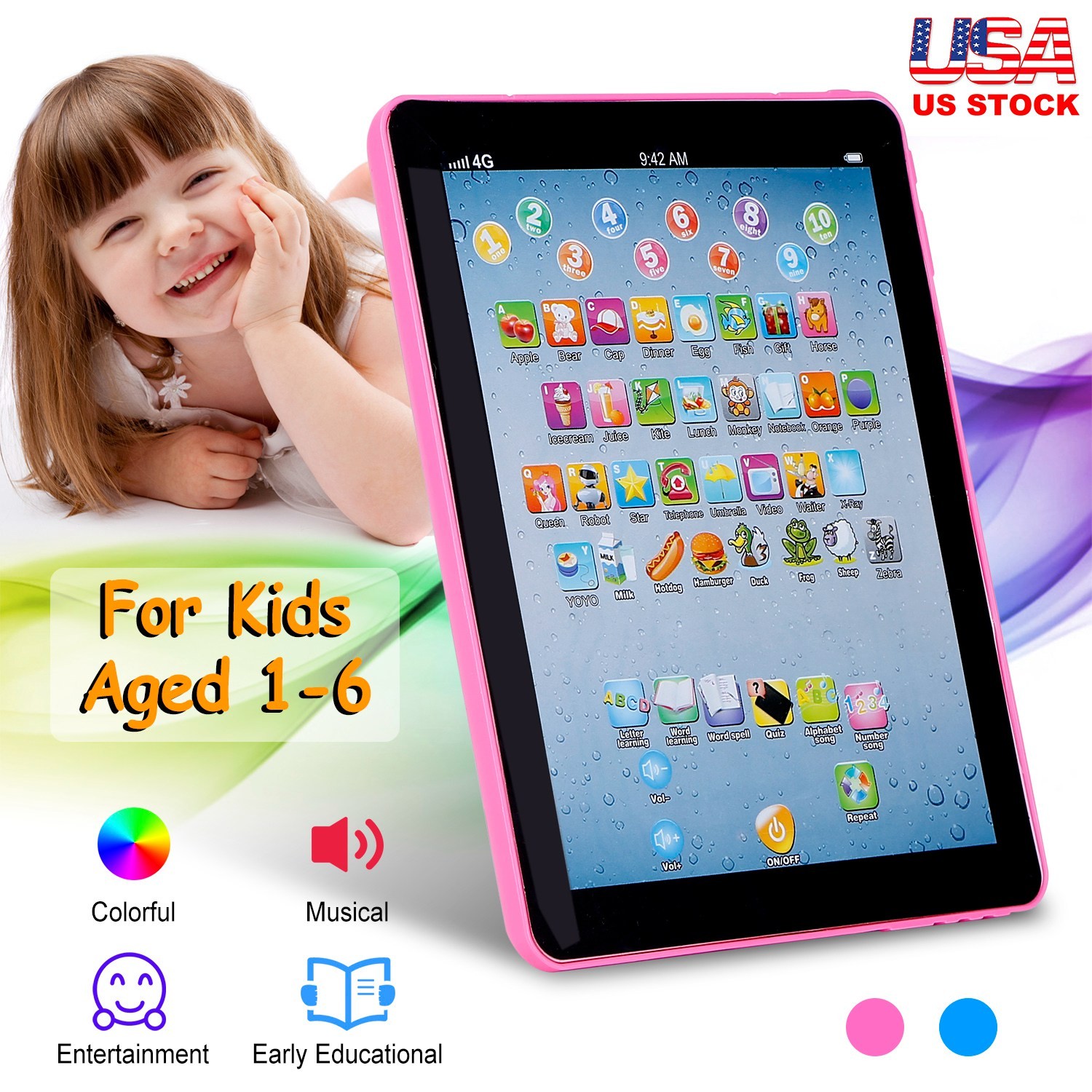 Kids Tablet Learning Pad Toddler Tablet Electronic Interactive Toy Educational