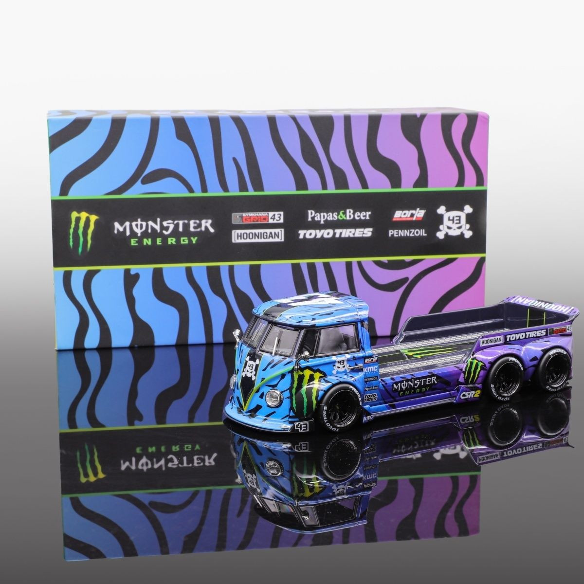 Liberty64 VW T1 Modified Trailer Diecast Car Model Monster Energy Livery 1/64