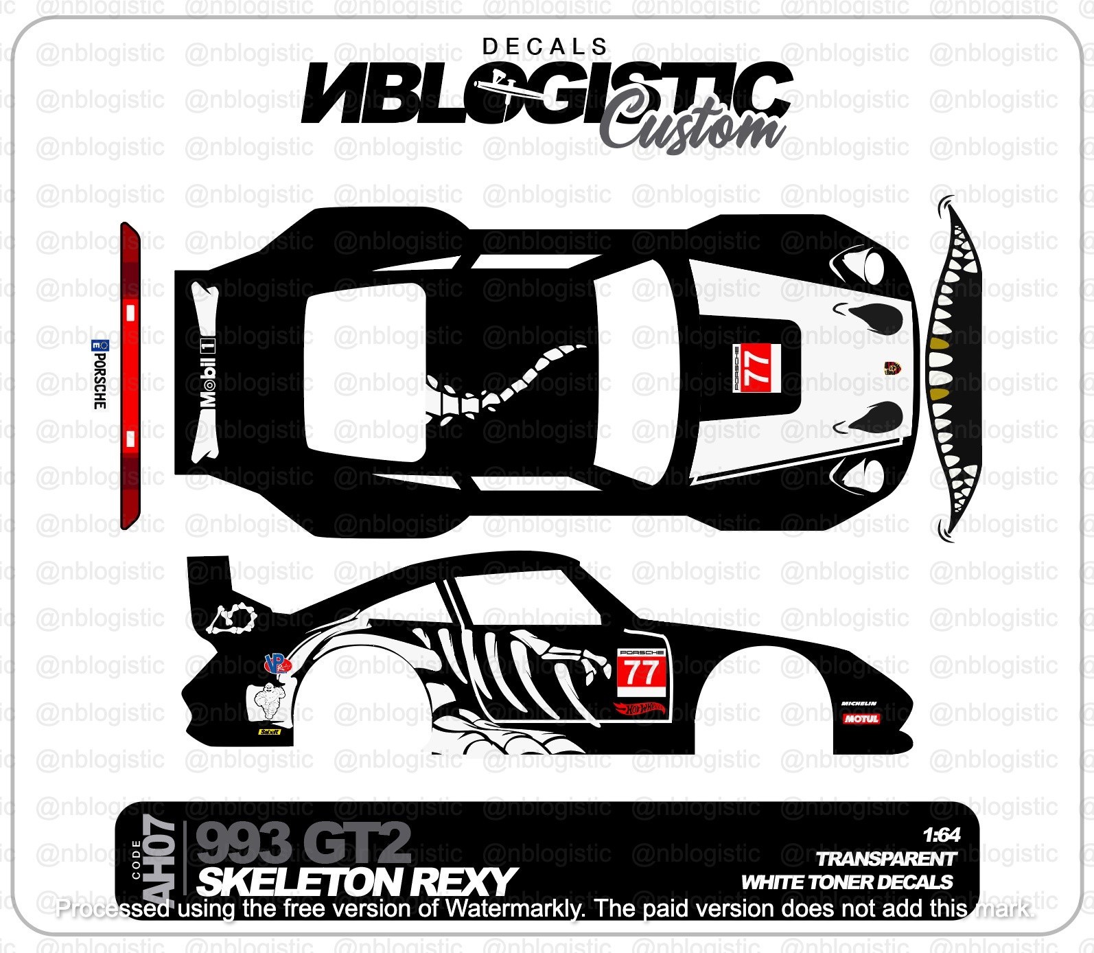 Porsche 993 Custom WaterSlide Decal for hot wheels 1/64 Scale