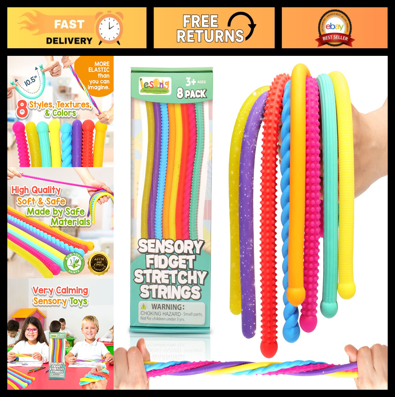 Sensory Fidget Toys for Kids – Textured Stretchy Stress Relief for Autism, Anxie