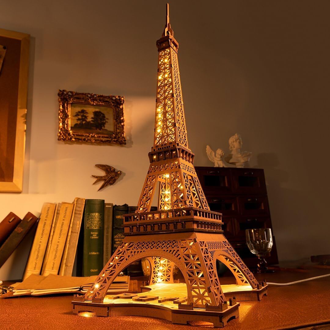 ROBOTIME Eiffel Tower with LED 3D Wooden Puzzle DIY Building Toy Gift Home Decor