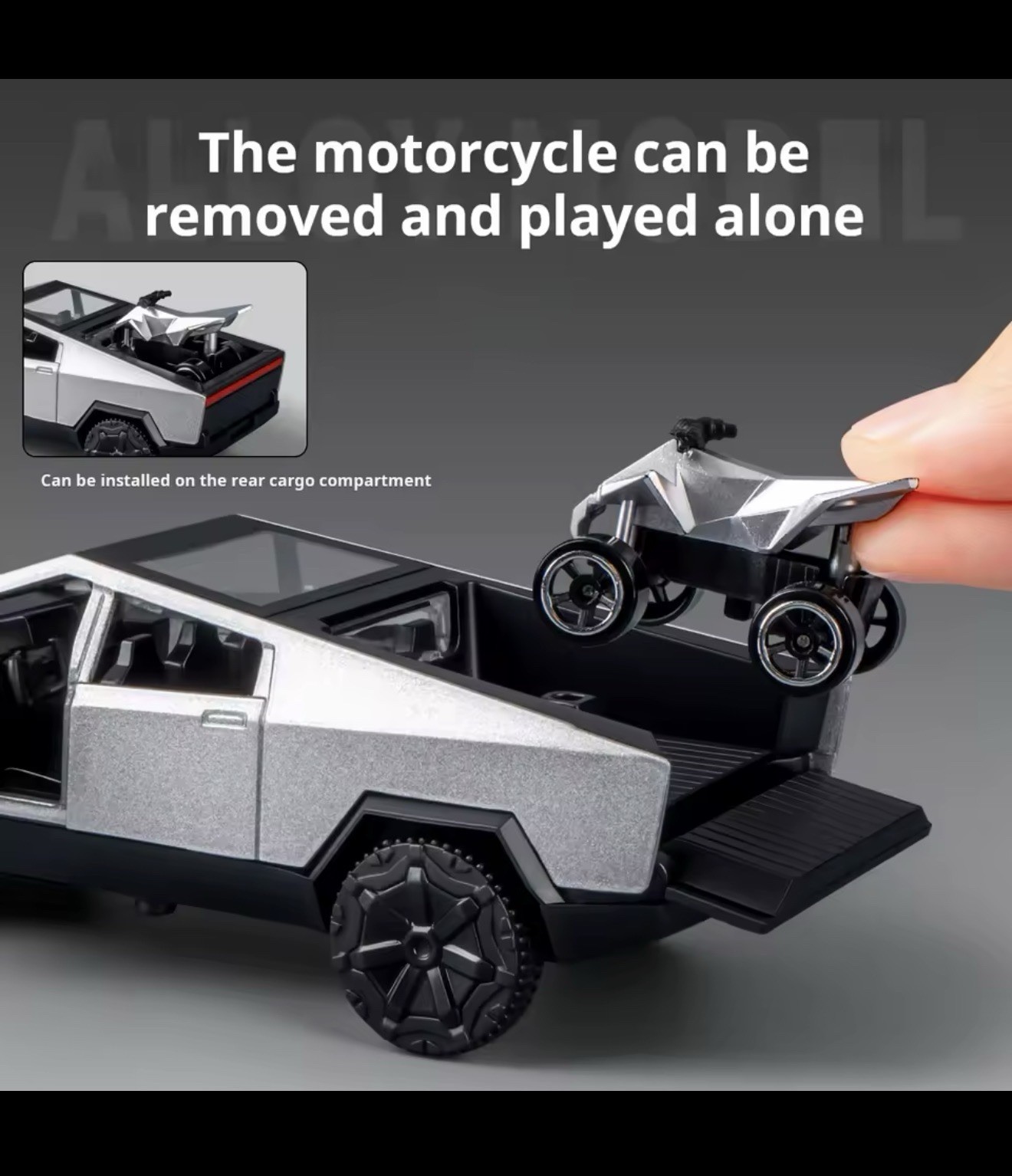 Cybertruck Toy off Road Vehicle Die Cast Model Car Beach Motorcycle Hobby Silver