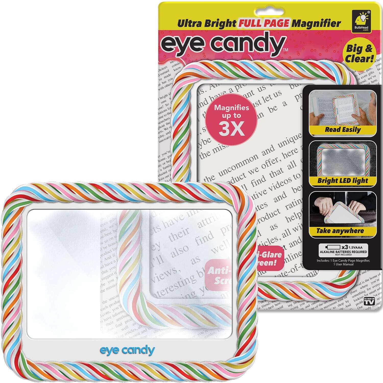 Eye Candy Ultra-Bright Full-Page Magnifier, As Seen On TV, Magnifies Up to 3X