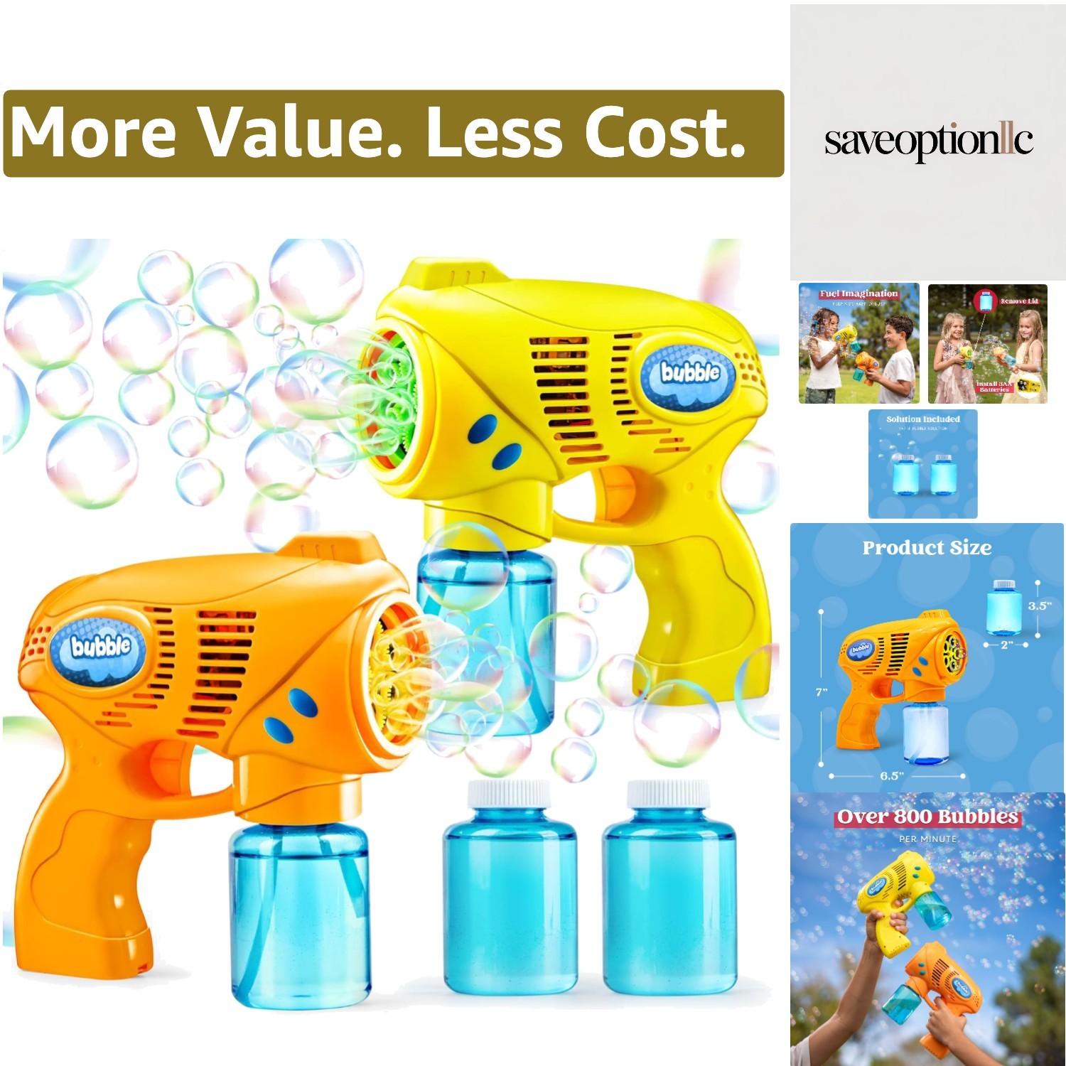 2 Bubble Guns with 2 Refill Solution 10 oz Total, Bubbles Maker, Blower for K…