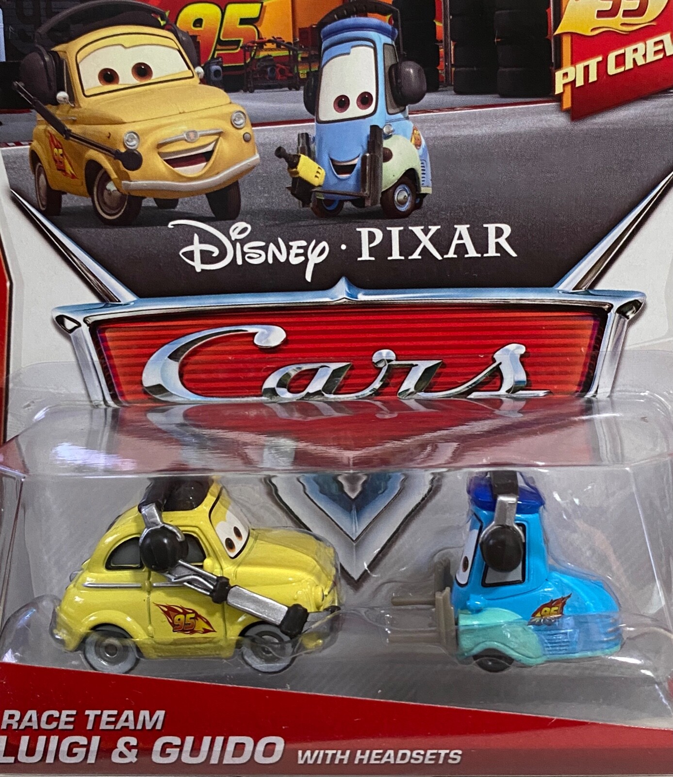 DISNEY PIXAR CARS “RACE TEAM LUIGI & GUIDO WITH HEADSETS”, SHIP WORLD WIDE