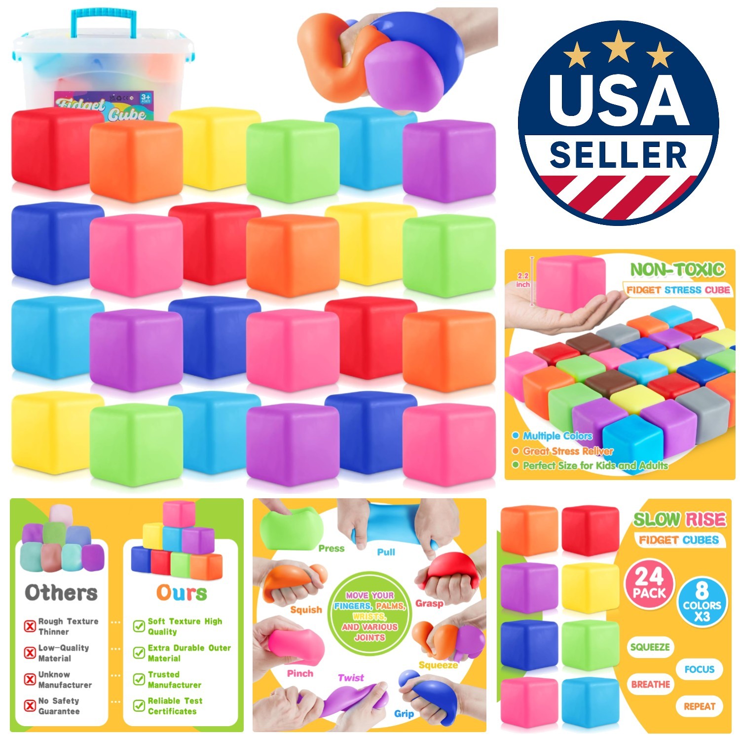Medium Fidget Toys Bulk Set – 24 Assorted Stress Cubes for Kids & Adults