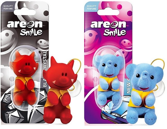 AREON Toy Car Air Freshener Smile, New Car and Black Crystal