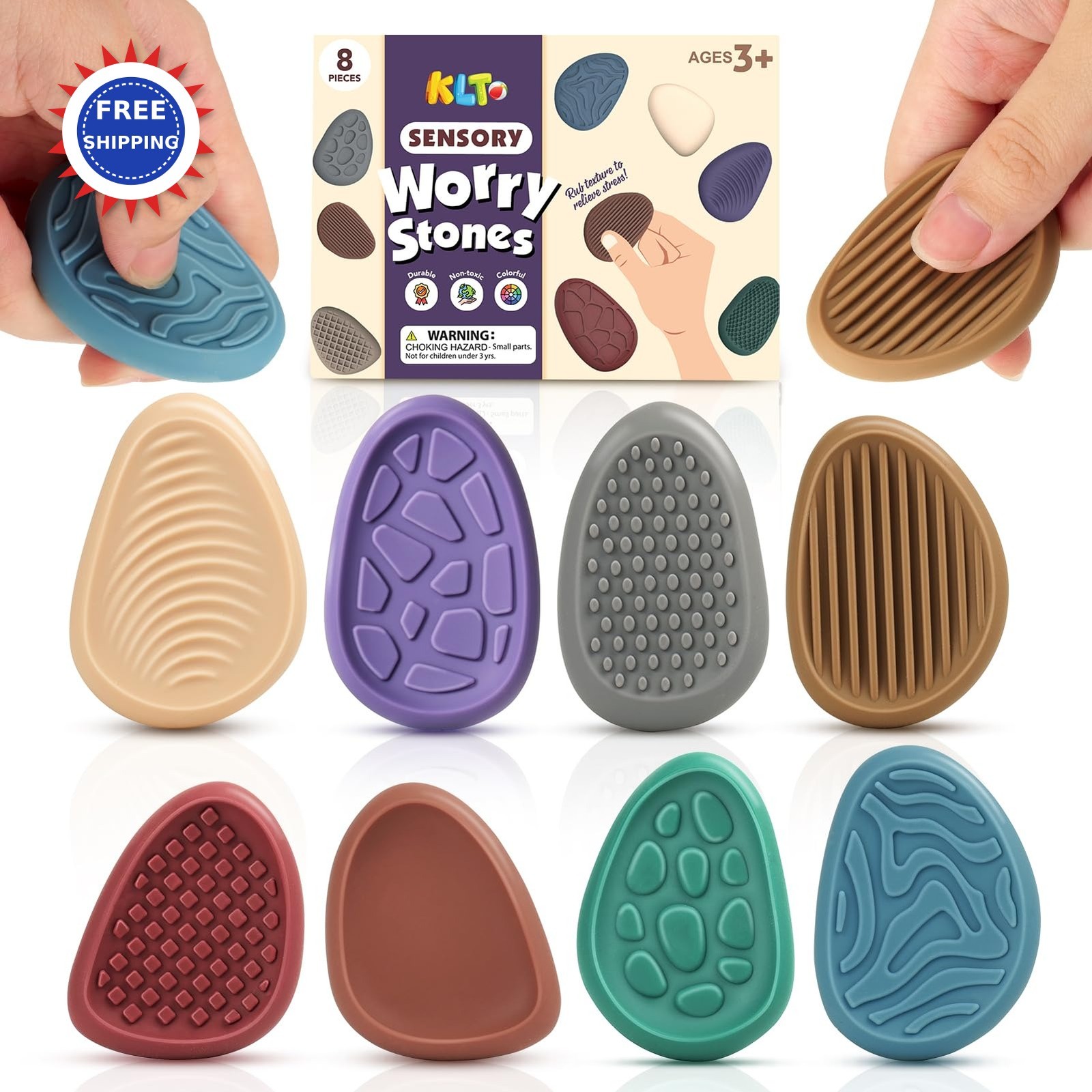 Fidget Toys Adults Sensory Stone 8 Pack Texture Worry Kids Calming Autism Relief