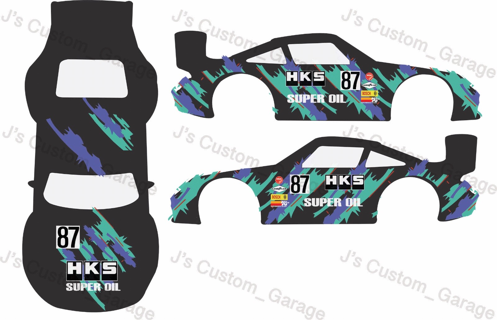 HKS Porsche  white toner water slide decal For 1/64 scale custom diecast