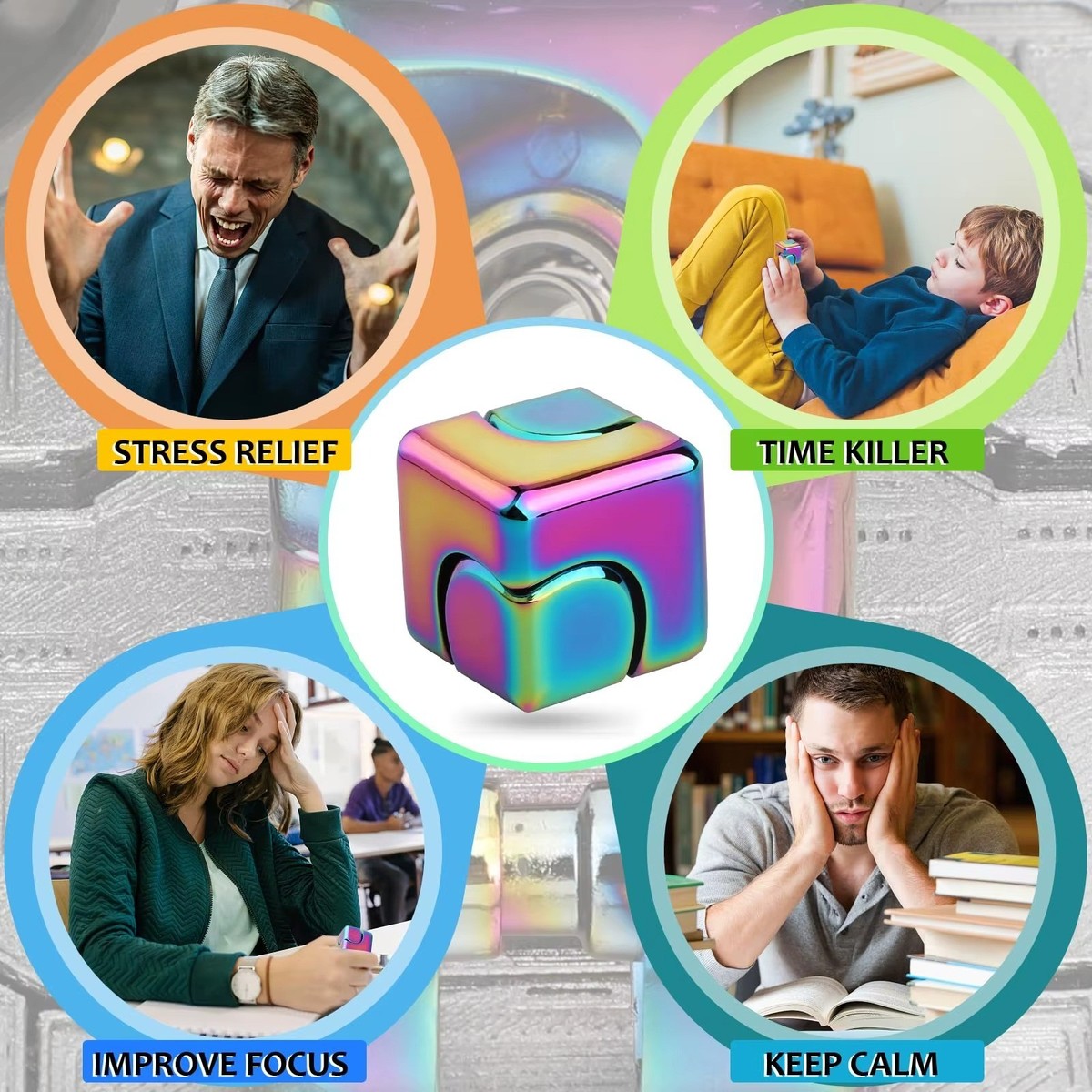 Alloy Cube Spinner Fingertip Gyroscope Fidget anti Stress Toys Adult Office Home