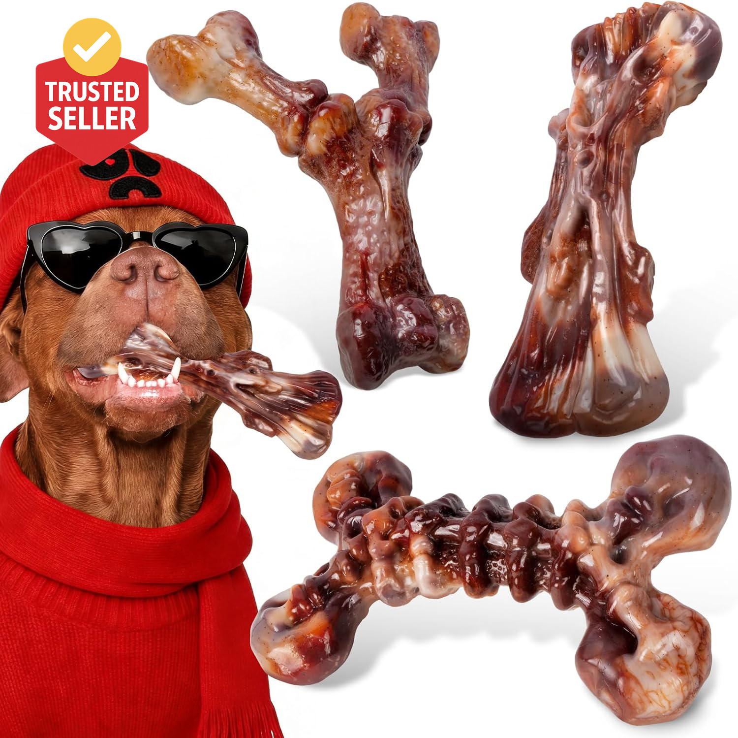 Dog Toys for Aggressive Chewers – 3 Pack Bacon Flavored Indestructible Dog Toy,