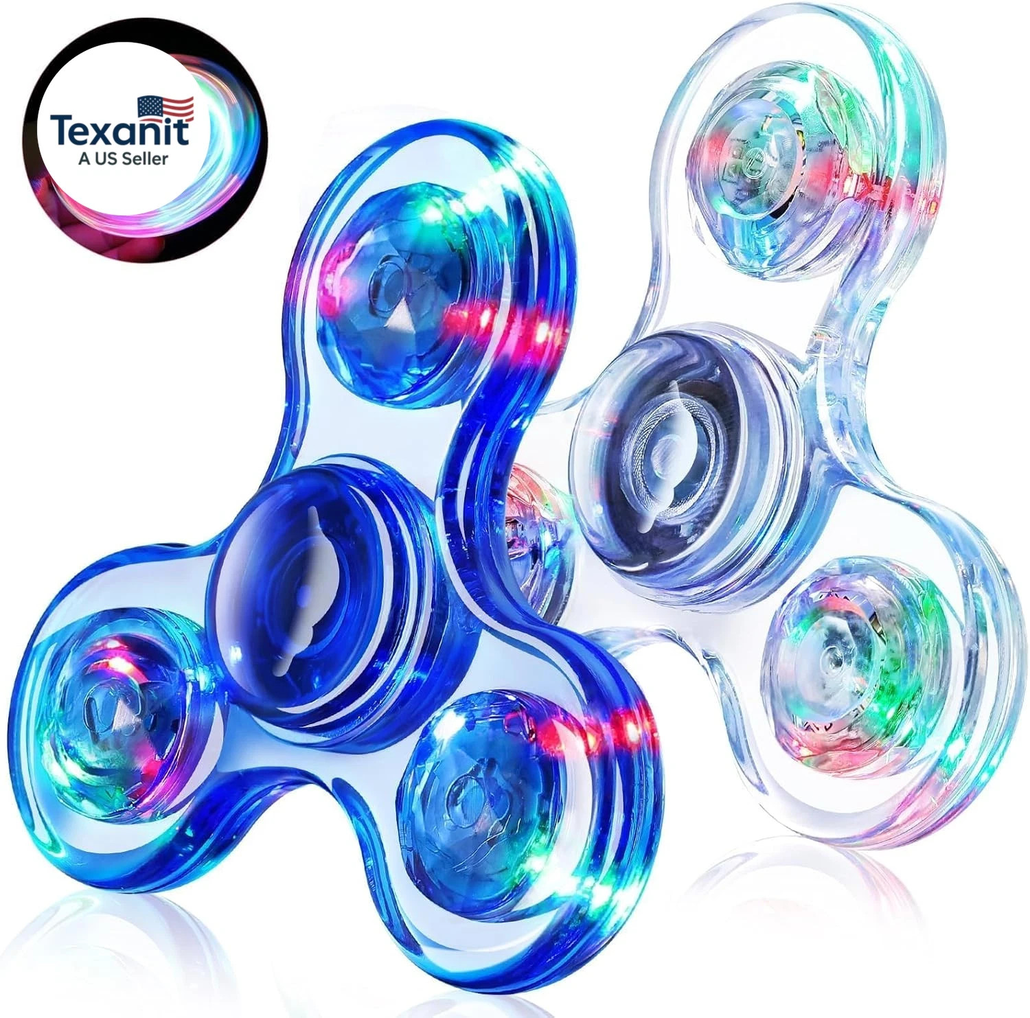 Fidget Spinner 2 Pack, Light up Sensory Fidget Toys Adults Kids 4-8-12 with Auti