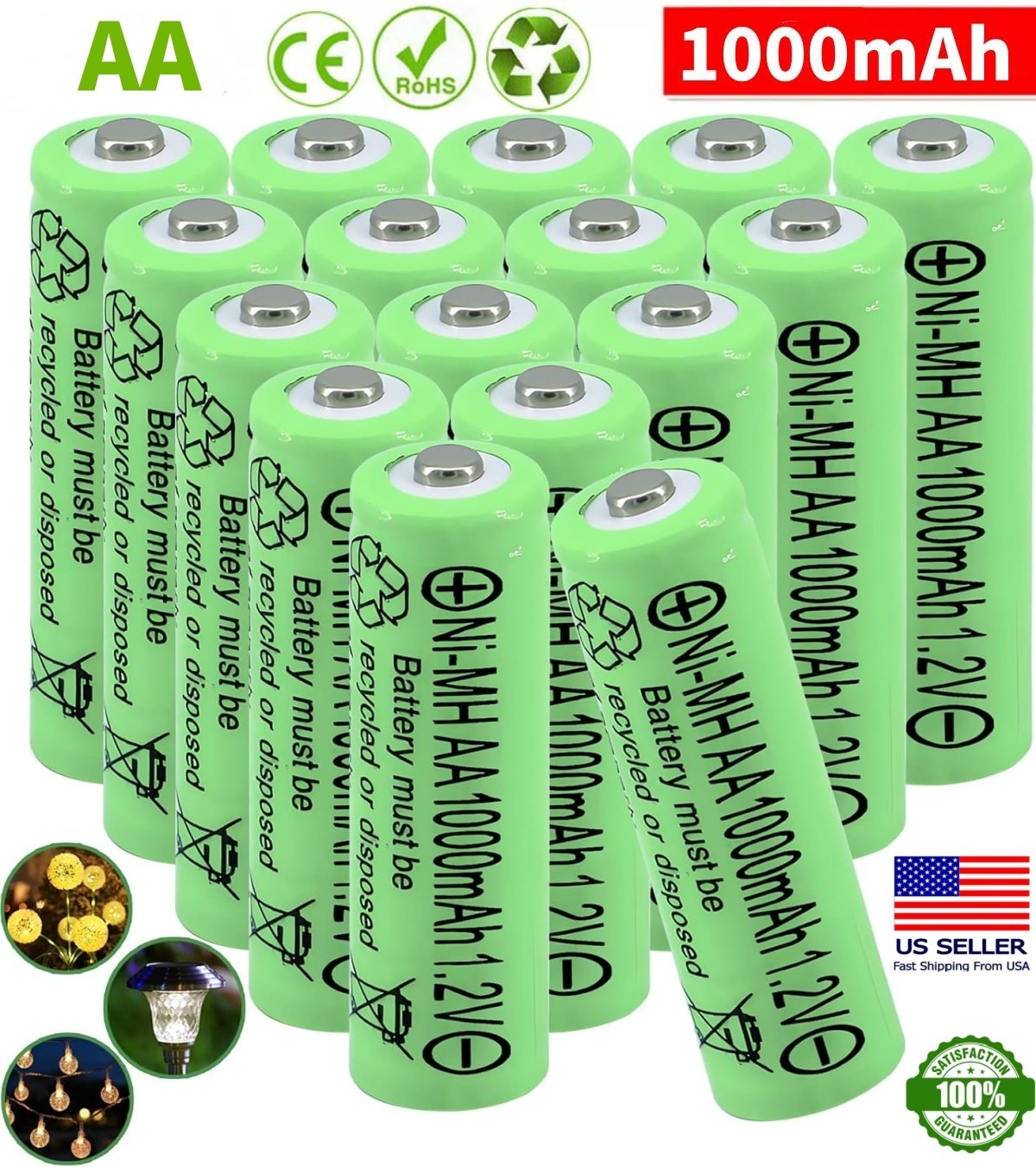 4/12/24 Pcs Rechargeable 1.2V NiMH AA Batteries 1000mAh & USB AA Battery Charger