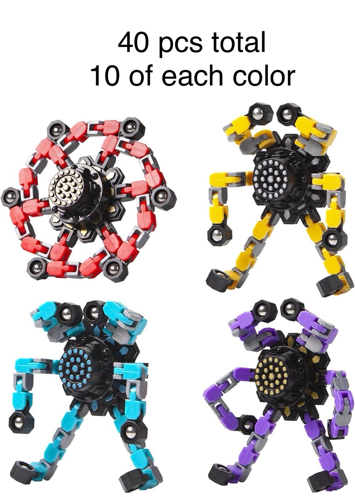 40 pcs Transformable Fidget Spinner Fidget Toys Chain Robot  Adults Teens NEW