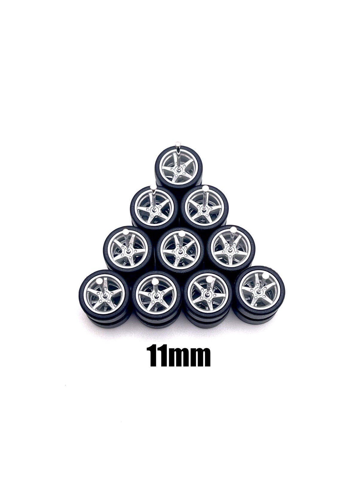 5x Silver Advan V2 11/11mm Wheels Rubber Tires for 1/64 H0T Wheelz
